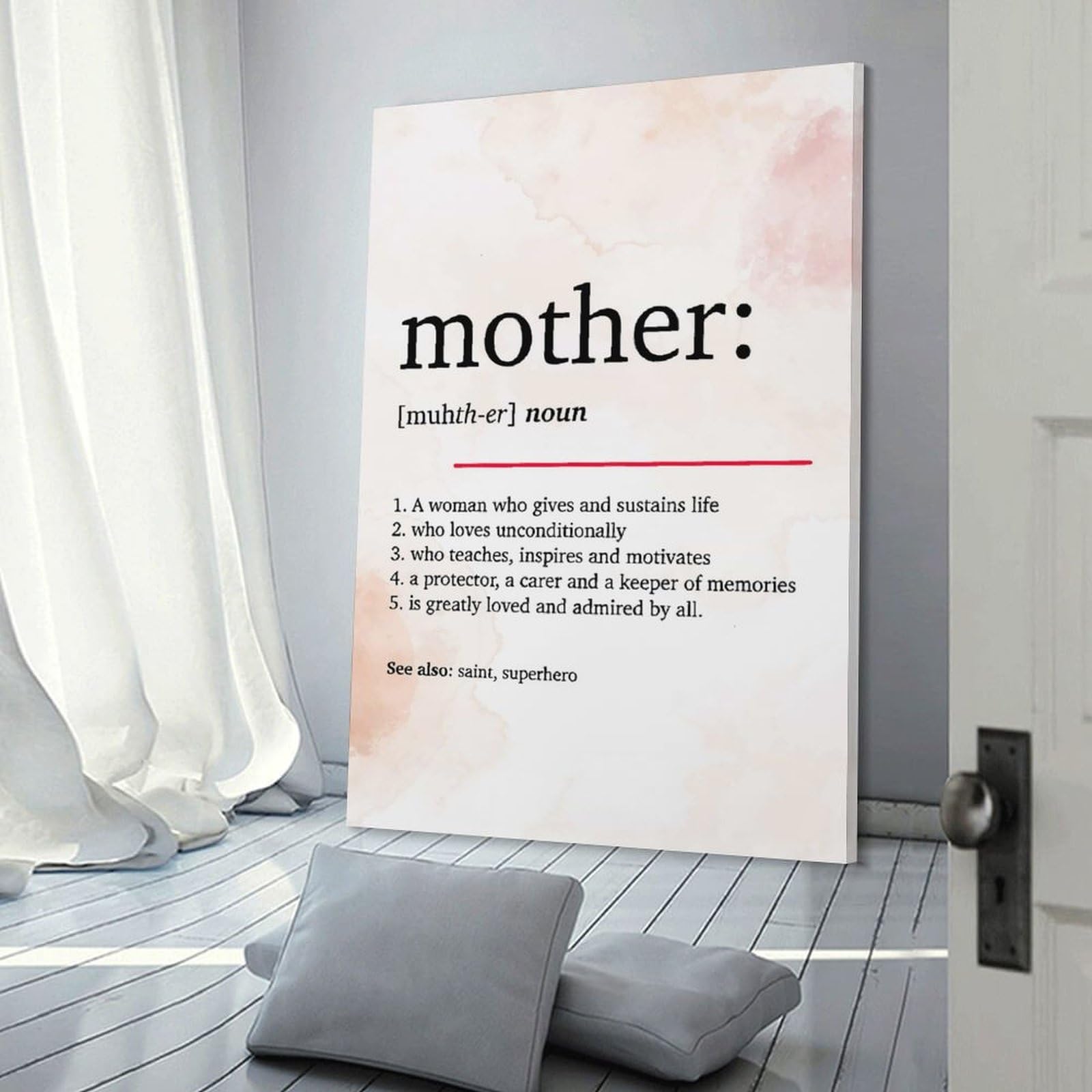 Junmoney Mother Definition Mom Wall Art Print, 16x24inch(40x60cm), for Entryway, Lounge Links Or Small Walls, Decorative Wall Art for Narrow Spaces