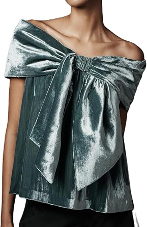Women Sleeveless Bow Front Crop Tops Off The Shoulder Velvet Top Pleated Back Tank Top Party Ruffle Hem Blouse