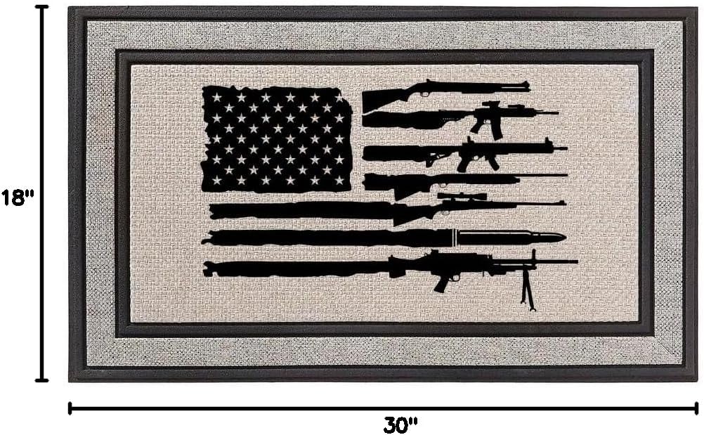 Daylor Outdoor Indoor Doormat 18" x 30" Gray/Beige/Black Rubber Backed Door Mat American Flag Made with Guns