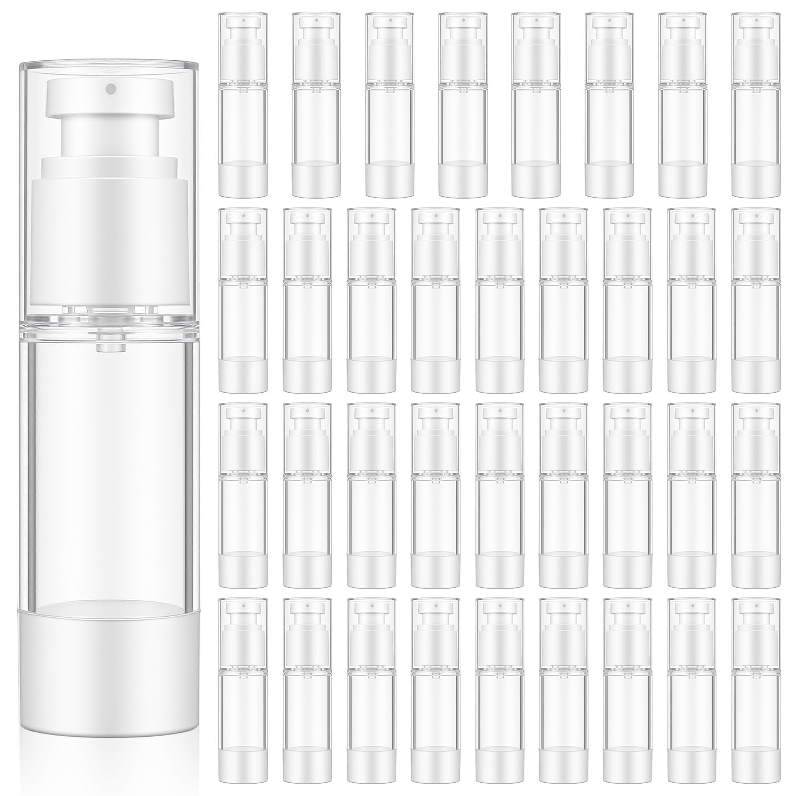 35 Pcs Clear Airless Pump Bottles Refillable Cosmetic Travel Size Dispenser Vacuum Plastic Travel Bottles Empty Lotion Pump Dispenser Liquid Toiletry Container