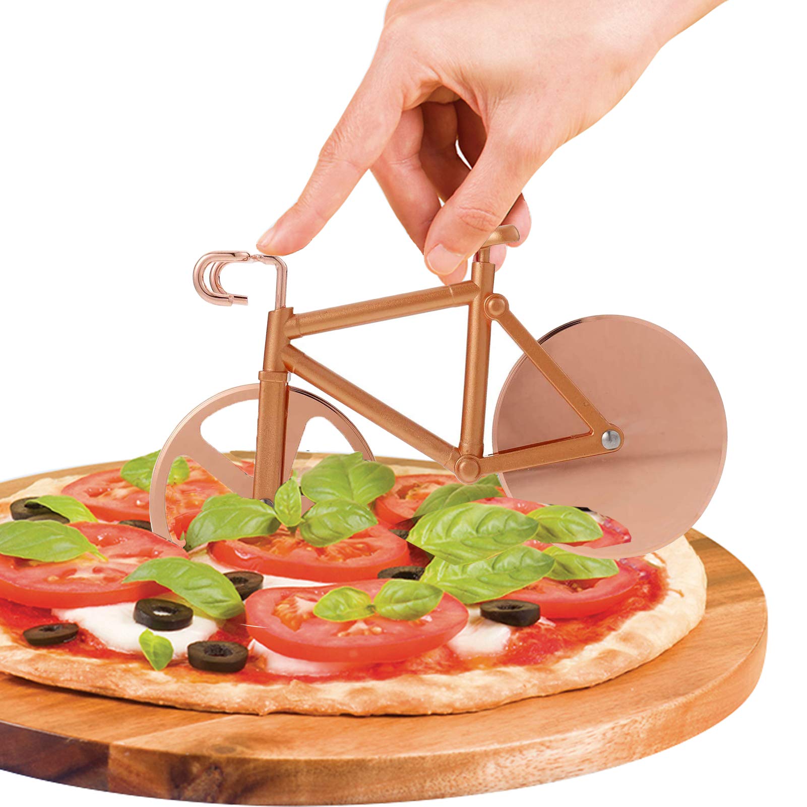 Tagliapizza per bicicletta, taglierina per pizza in acciaio inox, doppia lama per pizza con rivestimento antiaderente e cavalletto, accessori da cucina, accessori per feste, colore: nero