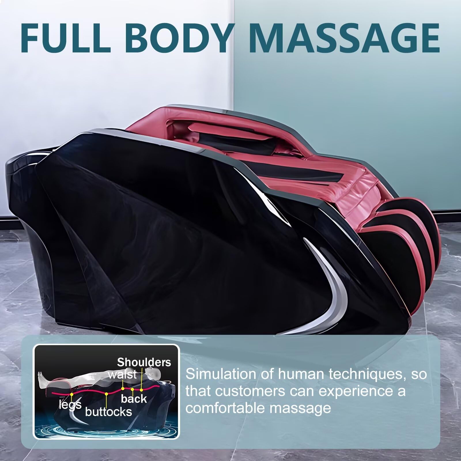 Professionelles Spa-Shampoo-Bett, Ganzkörper-Massagetisch mit Wasserkreislauf, Luxuriöse Kopfmassage-Ausstattung Im Schwarz-Roten Stil für Den Salon