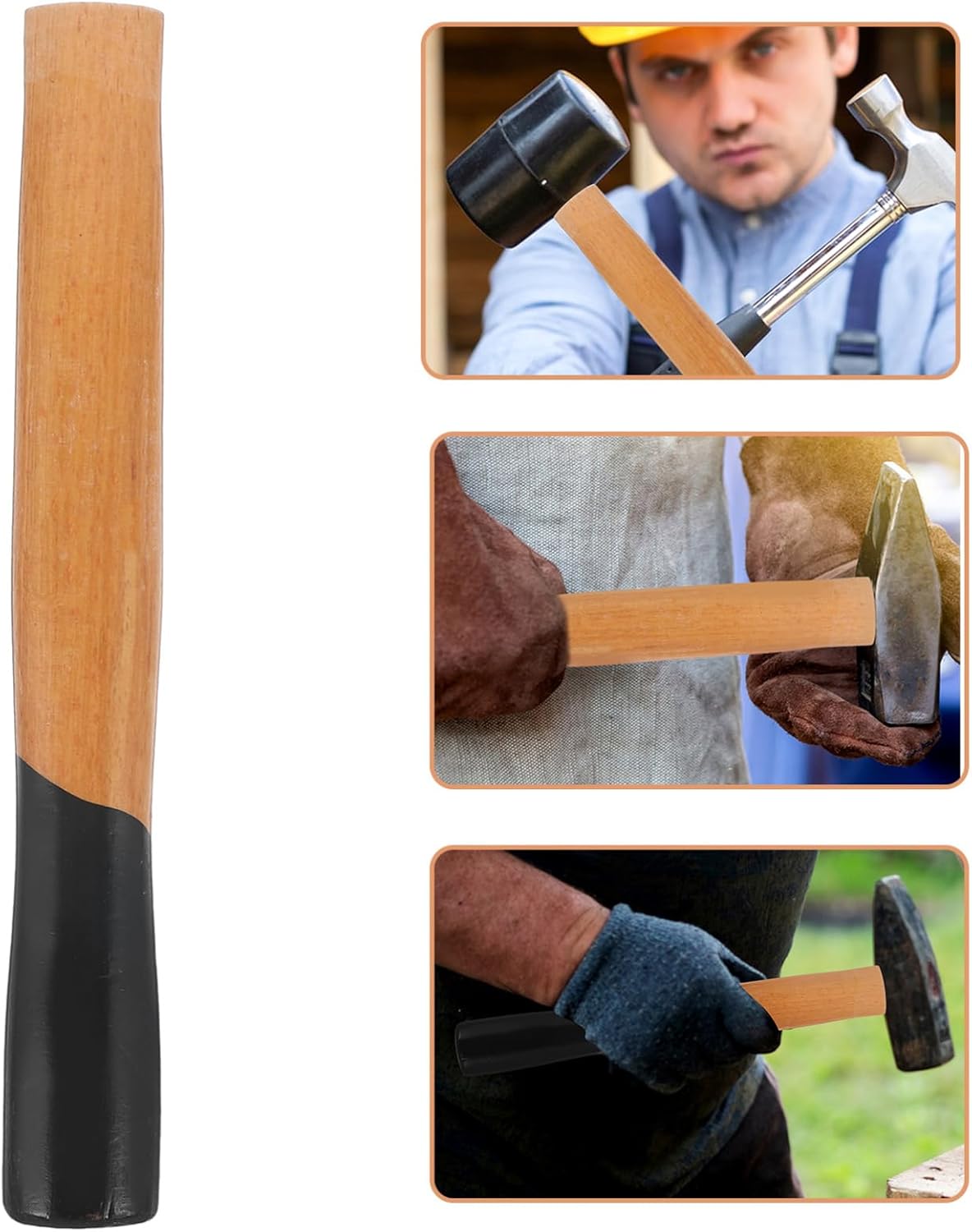 Masonry Hammer Handle Replacement 11.14 Inch Smooth Oval Eye Wood Handle Accessory for Hand Tools and Sledgehammer Repair