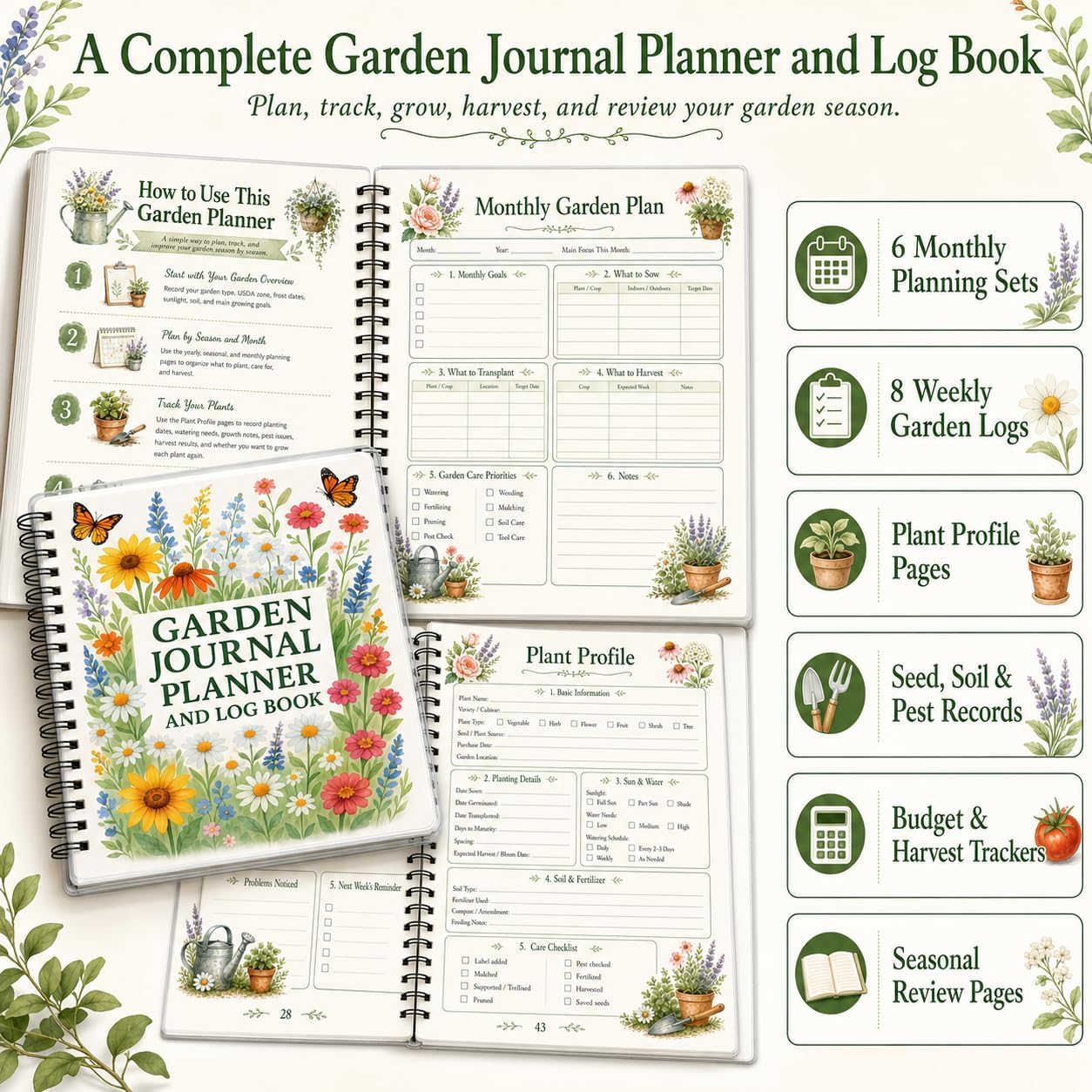 Garden Journal Planner and Log Book, Plant & Harvest Tracker for Gardeners image 3