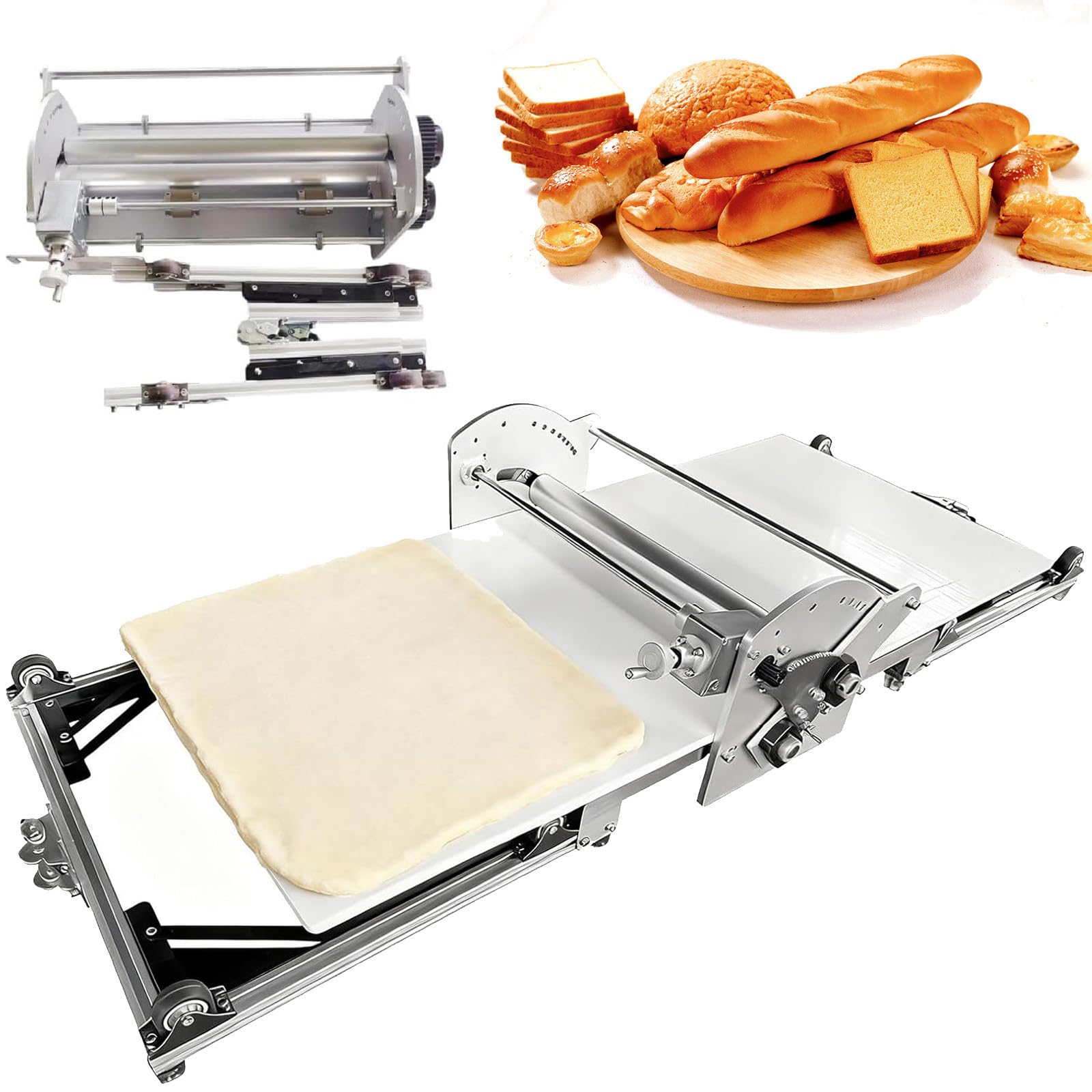 Amasadora eléctrica de 0,08"-1,18" de Grosor Ajustable, laminadora de Masa para Croissants, máquina laminadora automática Plegable, laminadora eléctrica para hojaldre, Croissants y Pizza