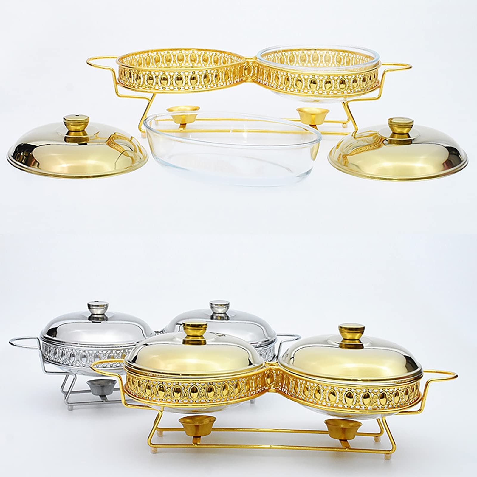 Set da Buffet per Scaldavivande in Acciaio Inossidabile da 3 Quart, Set Chafer con Coperchio, Scaldavivande per Feste Cucina Banchetti Pranzo,Gold