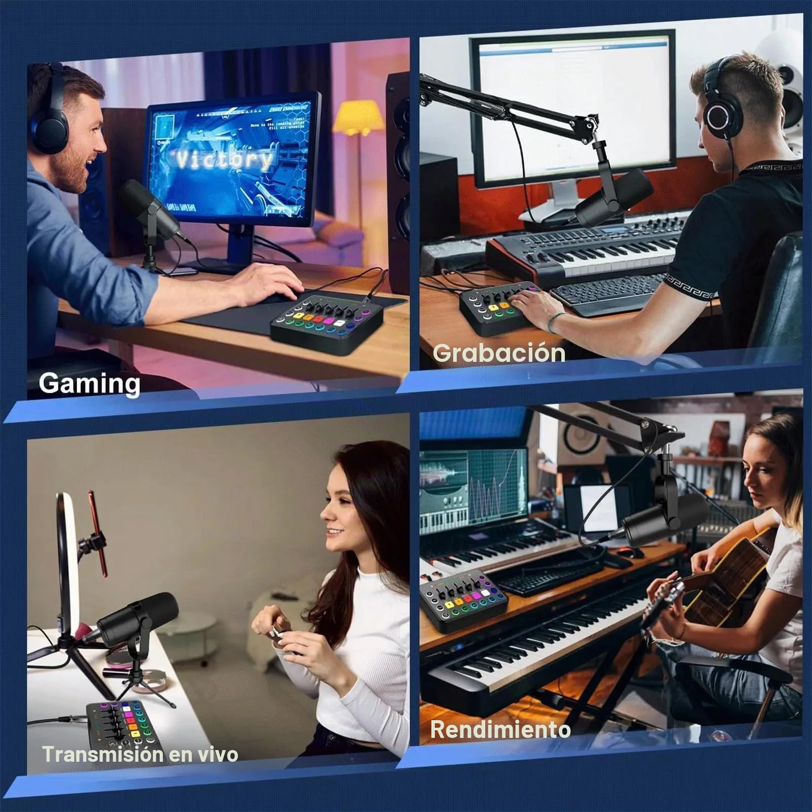 NEWFUN Mezclador de Audio,Mixer audio, Mesa de sonido, Incluye mezclador de audio y Micrófono BM800, Mezclador RGB para PC para Streaming, Control de Volumen para Podcasting, Grabación y voz