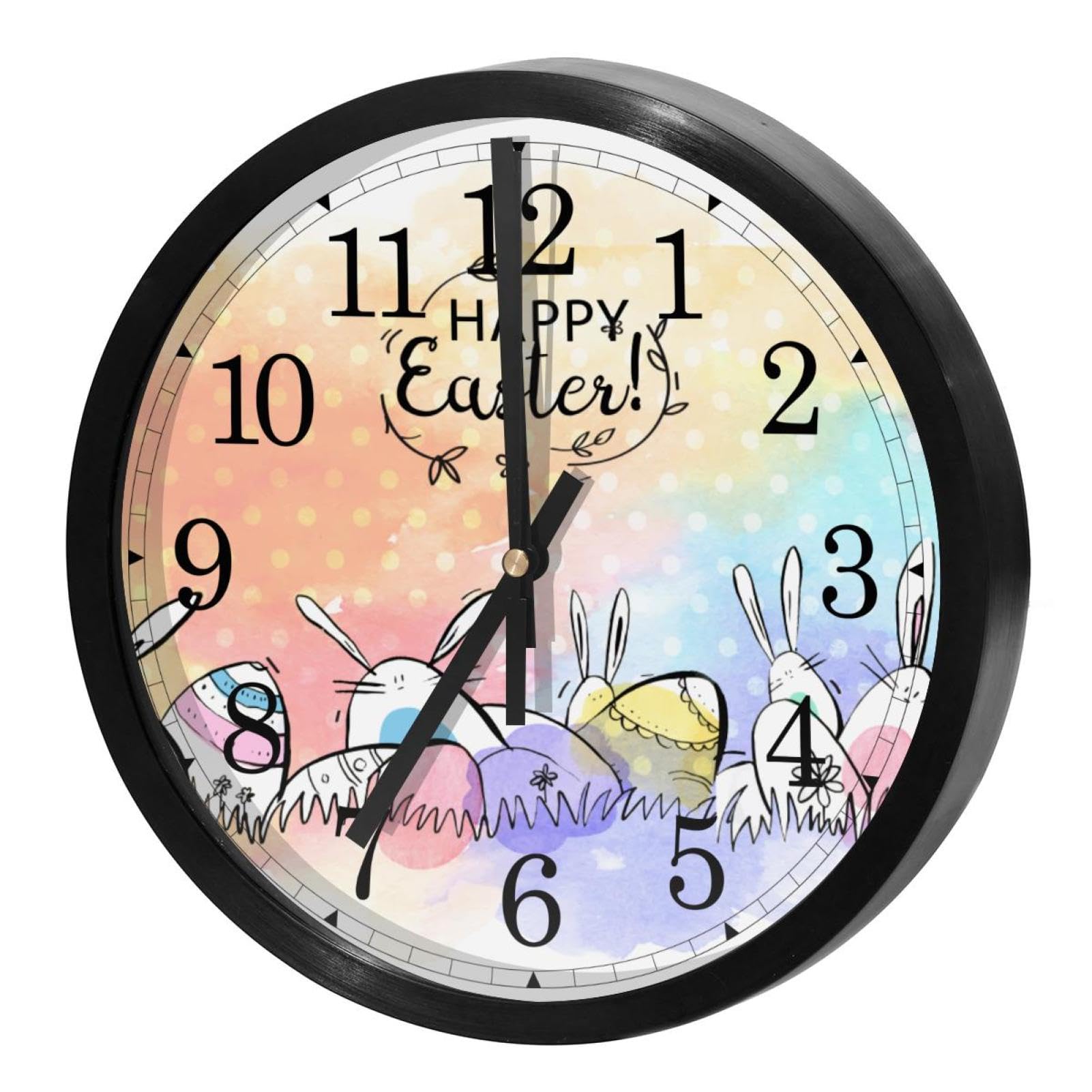 Horloge murale silencieuse à quartz avec motif lapin de Pâques pour décoration de cuisine