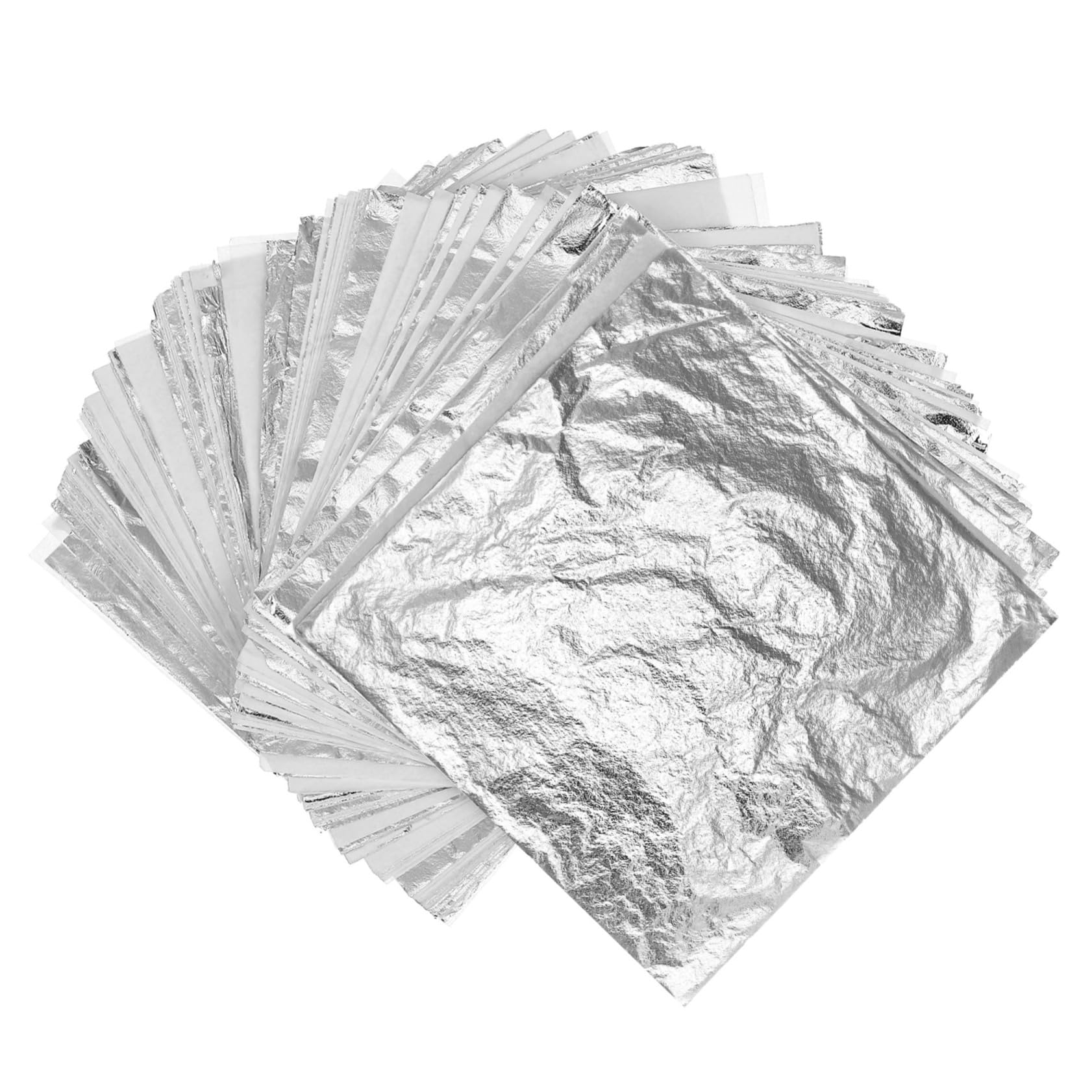 Ciieeo 100pcs Square Silver Foil Sheets Imitation for Art Crafts Furniture Decorations