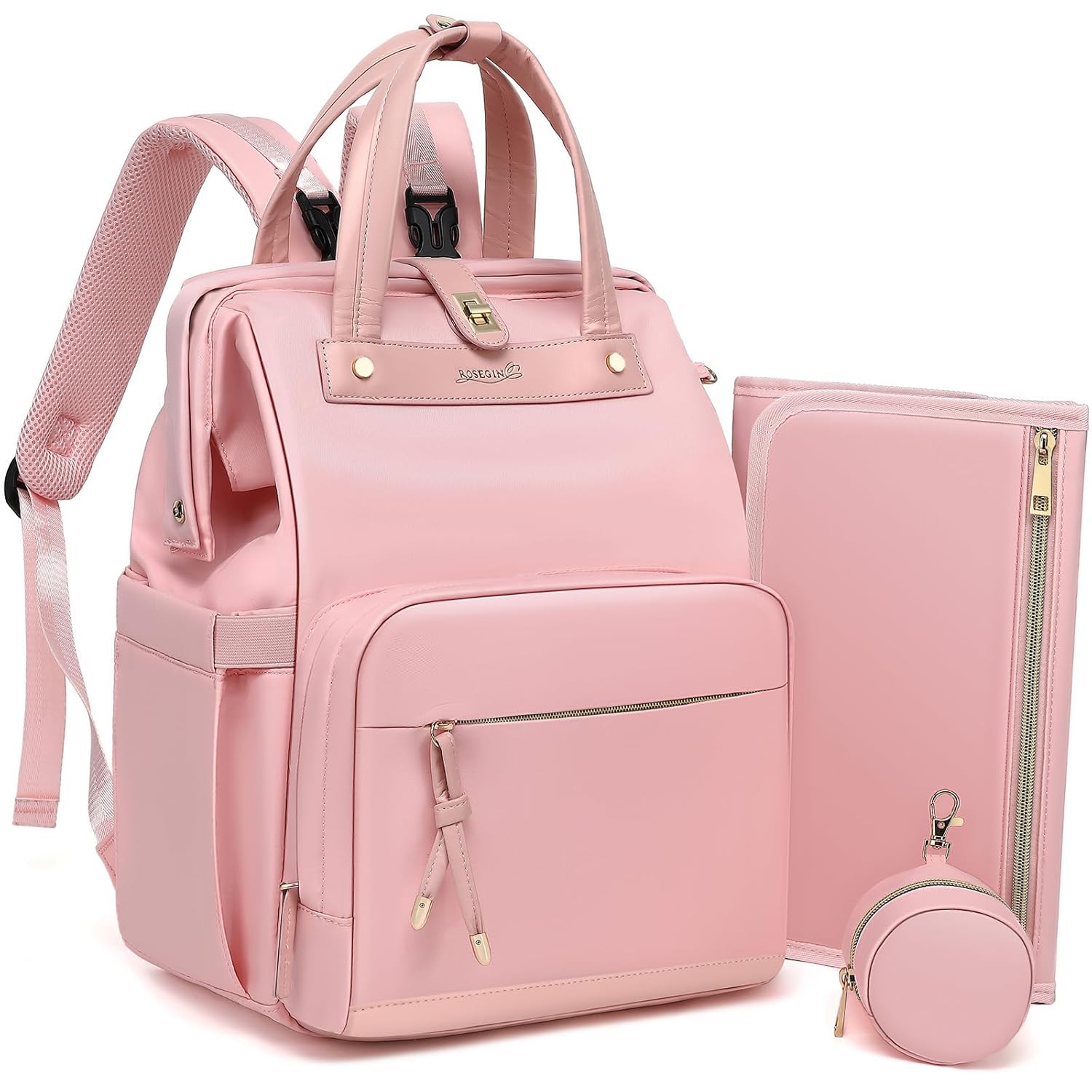 Diaper Bag Backpack with Changing Pad & Pacifier Case – One-Handed Convenience, Fits 15.6″ Laptop, Cute Baby Bag for Girls & Boys, Perfect Baby Shower for Mom & Dad, Pink Diaper Bag Backpack with Changing Pad & Pacifier Case – One-Handed Convenience, Fits 15.6″ Laptop, Cute Baby Bag for Girls & Boys, Perfect Baby Shower for Mom & Dad, Pink