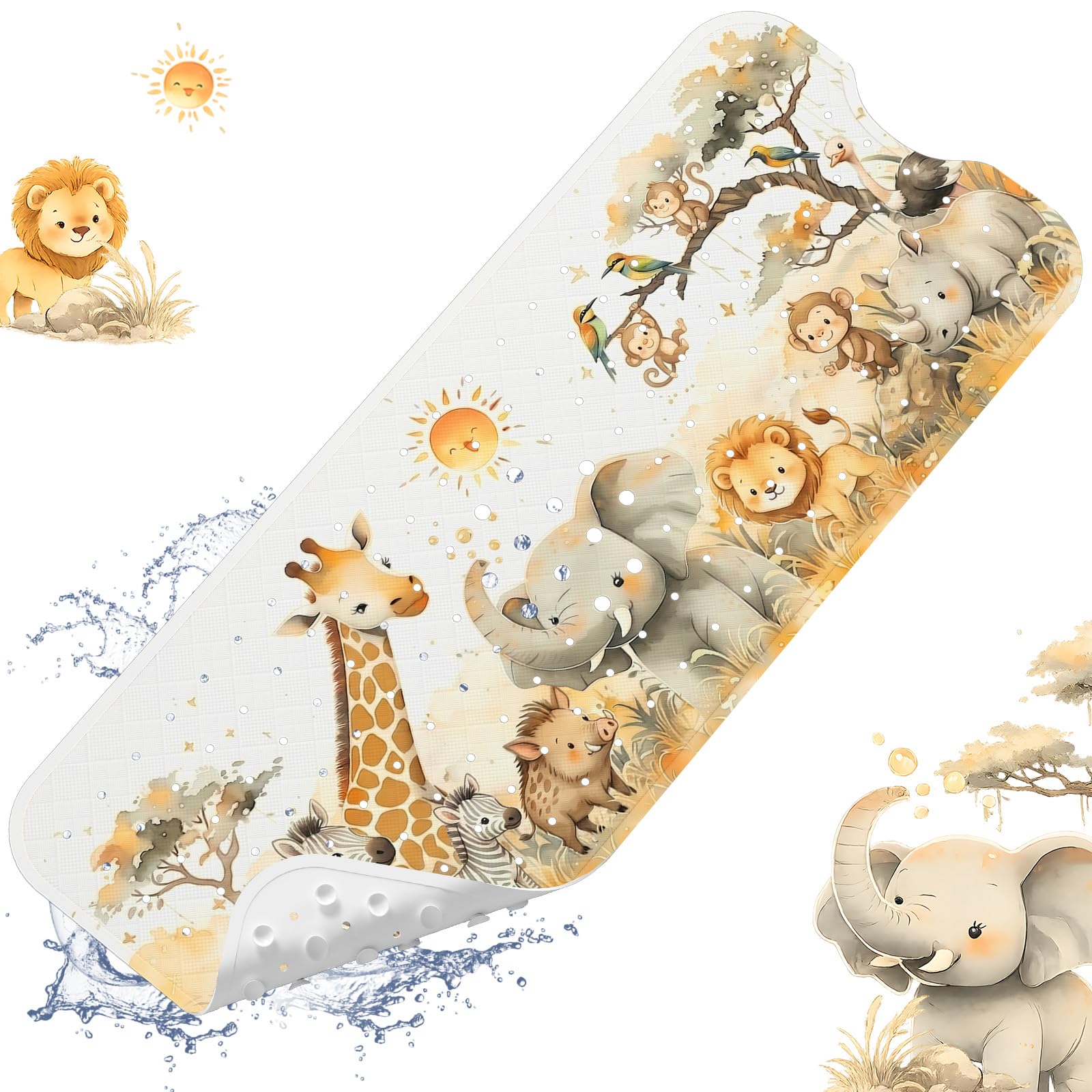 XIYUNTE Baby Bath Mat Non Slip Anti Mould Kids - 100x40cm Extra Long Anti Slip Bathtub Mat Machine Washable, Toddler Non Slip Bath Mat for Inside Bath Tub, BPA free, TÜV-Certified Safety, Elephant — image 1