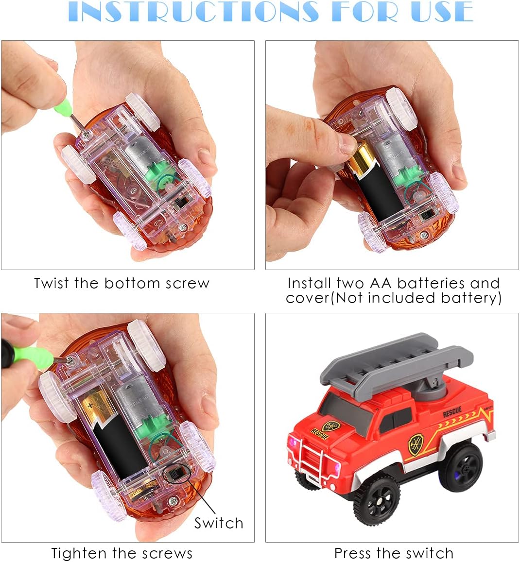 Tracks Cars Replacement only, Toy Cars for Magic Tracks Glow in The Dark, Racing Car Track Accessories with 5 Flashing LED Lights, Compatible with Most Car Tracks for Kids Boys and Girls(3pack) image 4