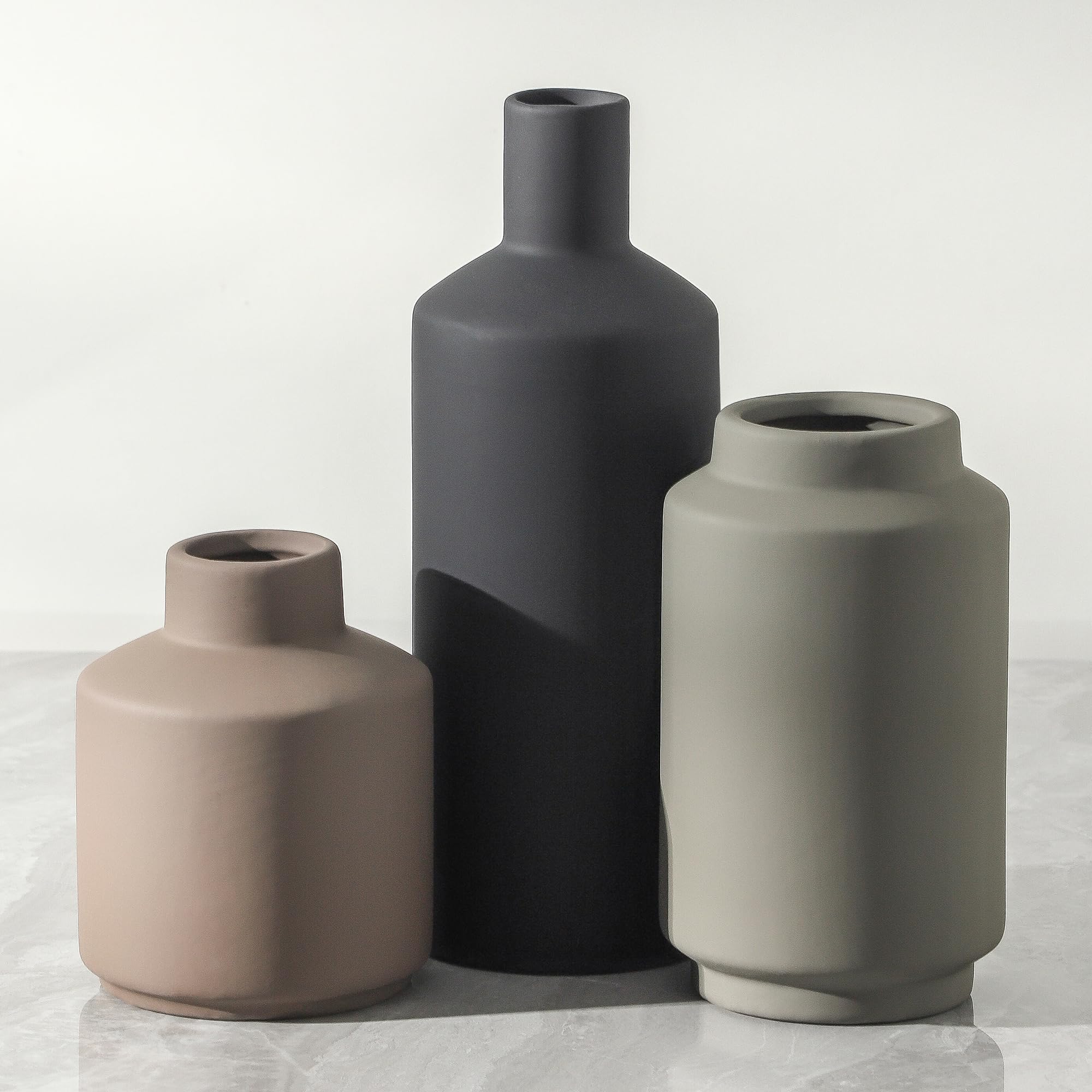 Ceramic Vase Set of 3, Modern Decorative Vases for Home Decor, Small Flower Pottery Vase Sets, Boho Farmhouse Rustic Vases for Living Room, Kitchen, Bedroom, Bathroom, Shelf, Table Multi Modern