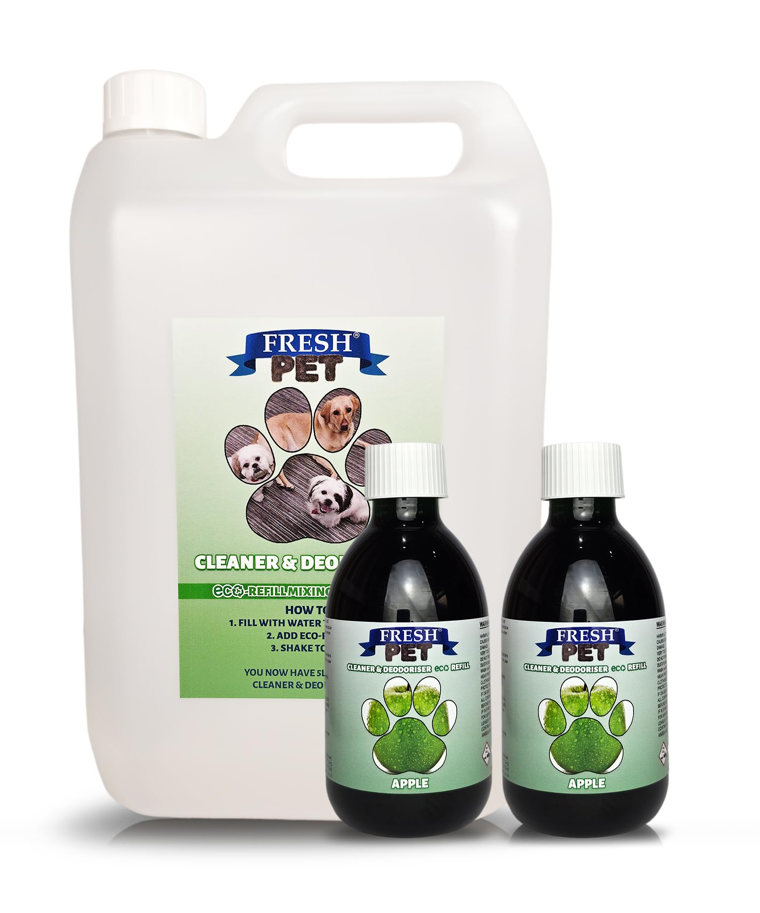 Fresh Pet eco-Refill Kennel Disinfectant 2x 250ml w/ Empty 5L (Apple)