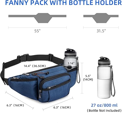 Miniatura 4 de NOOLA Riñonera con soporte para botella de agua para hombres y mujeres, bolsa de cintura grande para senderismo, bolsa de cadera con correa Azul