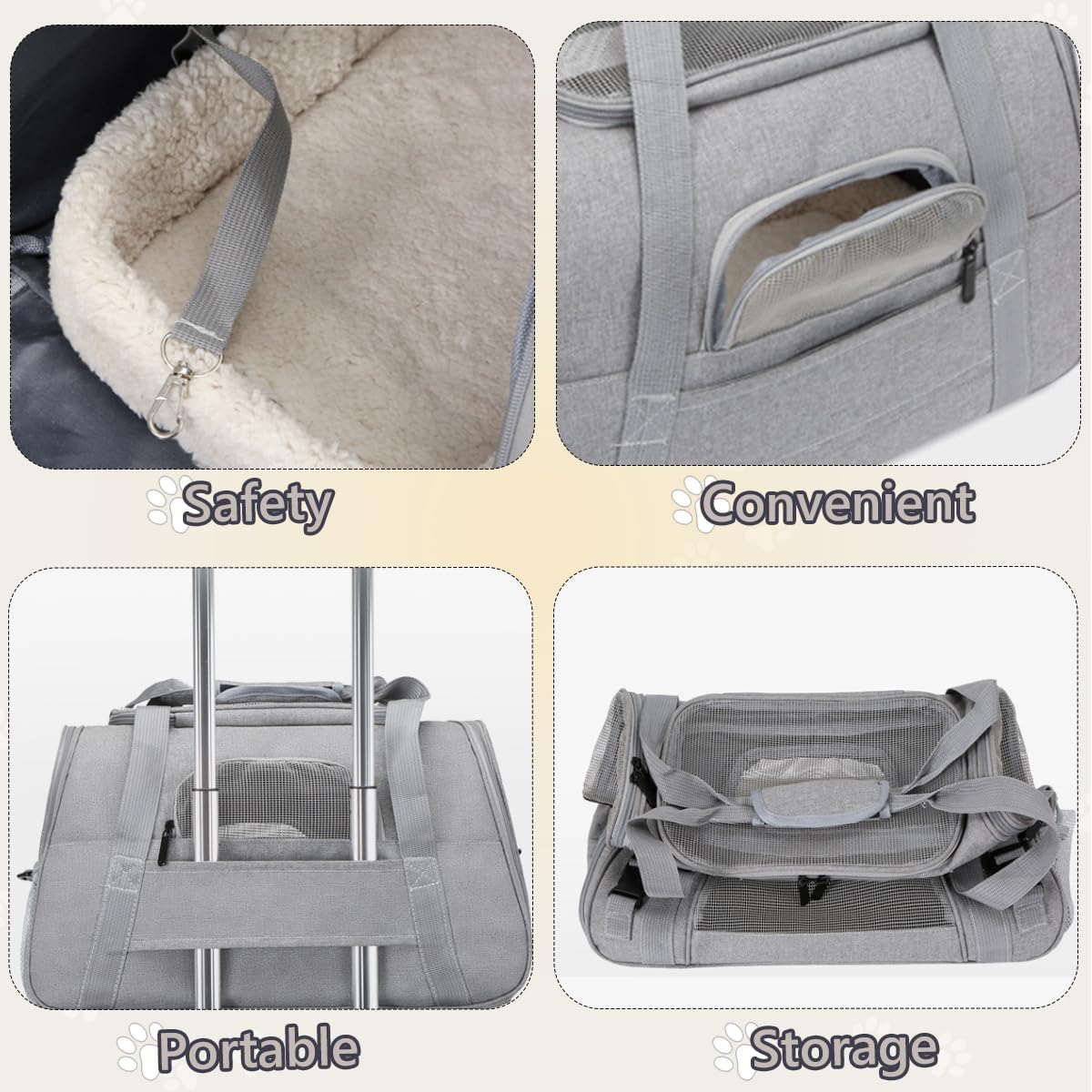 Bolsa Transportin Gato,5KG Transportín Perro Gato, Aprobada por la Aerolínea,Plegable Transportin para Gatos,Transportadora Gatos con Bandolera Desmontable para Gatos für Katzen Kleine,Gris,M