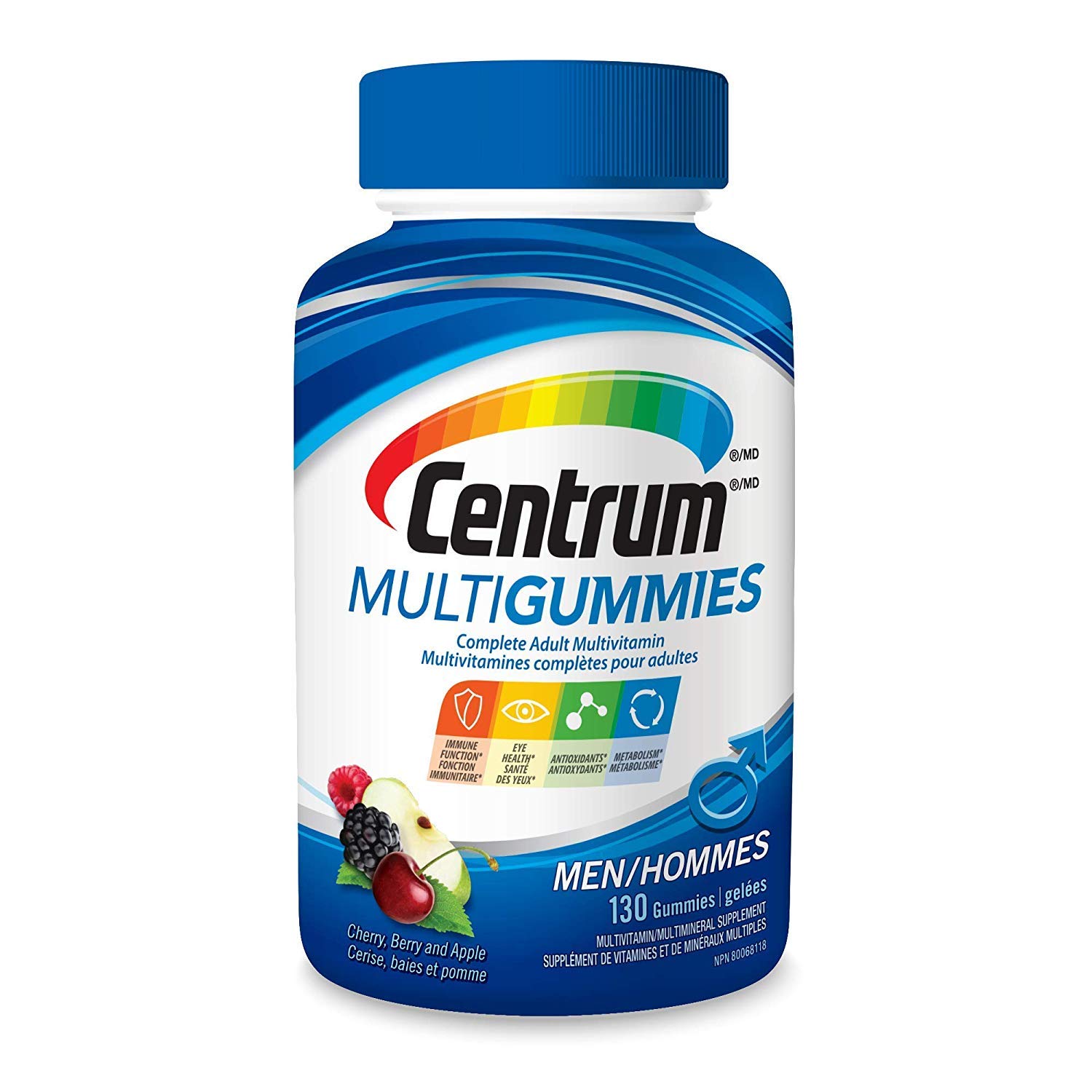 CentrumMen MultiGummies (130 Count, Cherry, Berry, Apple Flavor) Multivitamin Gummies