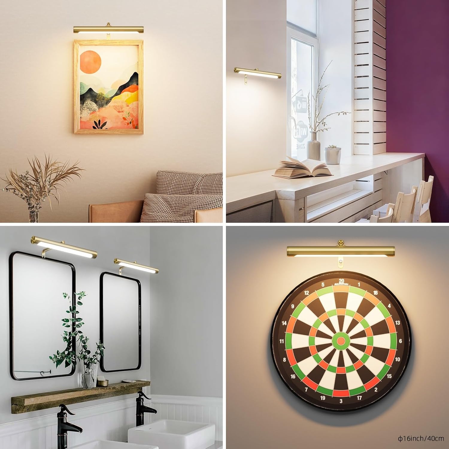4W Picture Light Plug in, 12" Adjustable LED Art Light with Remote Control, Dimmable Wall Light for Picture Display Dartboard Art Work (Gold)
