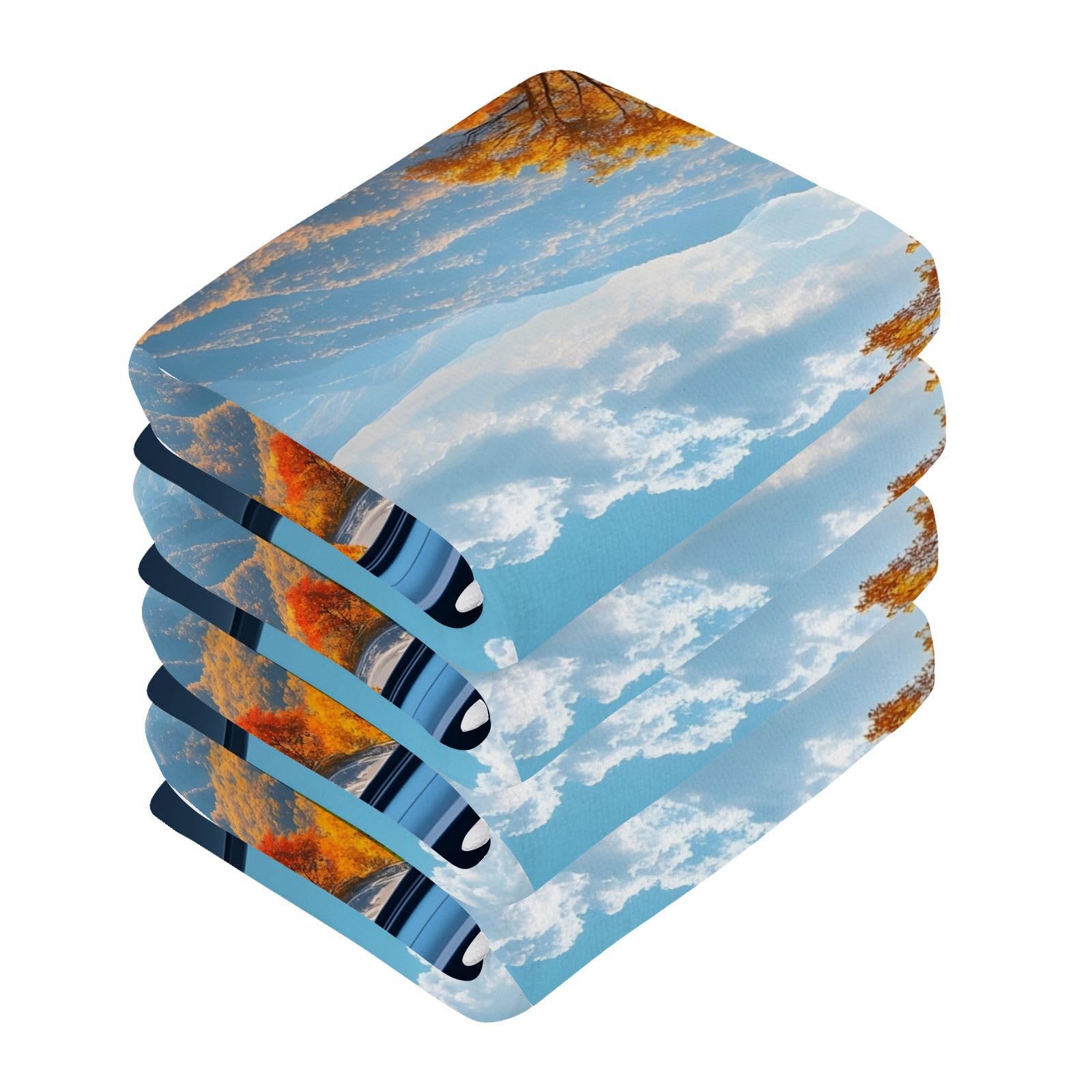 YANENDIE Windshield View Washcloths Towels, Highly Absorbent and Soft Cotton Face Cloths, 4 Pack Quick Dry Wash Cloths - 12 X 12 Inches