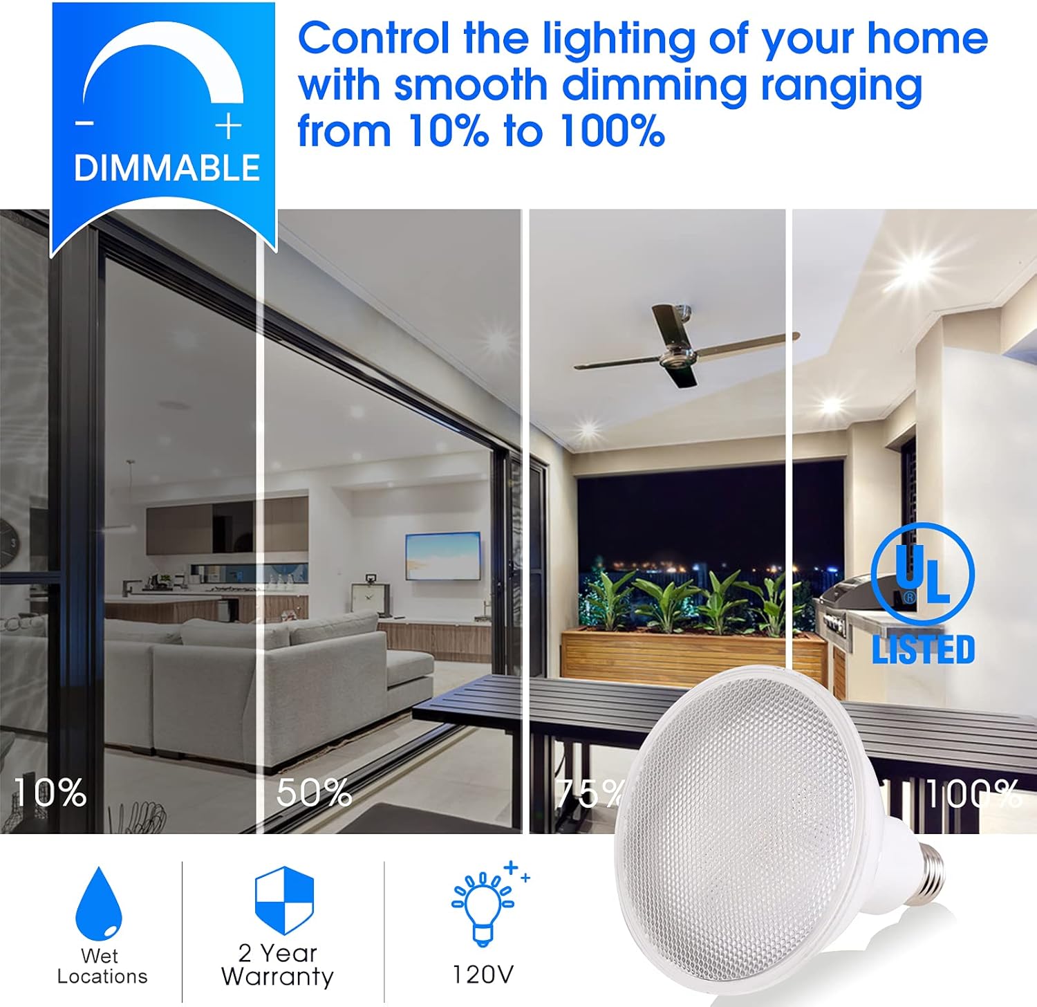 Energetic 1250LM Outdoor Par38 Led Flood Light Bulb,13.5W=100W,Dimmable, 5000K Daylight,E26 Base, Waterproof Led Spotlight Bulb, UL Listed (6 Pack)