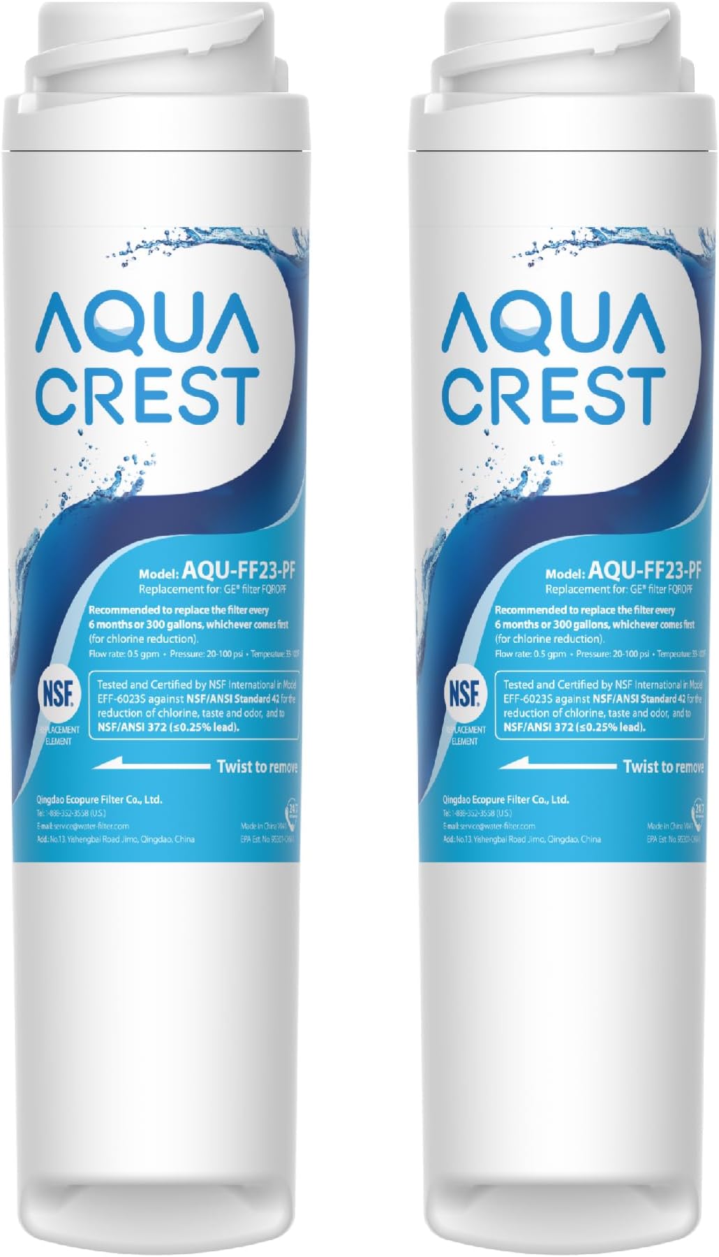 AQUA CREST FQROPF Water Filter Replacement for GE FQROPF, FQSLF, 2 Pack