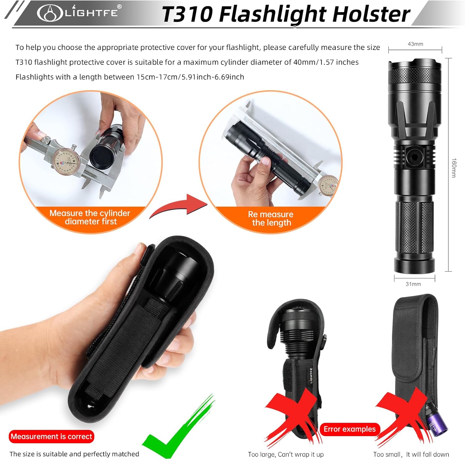 Flashlight Holster Tactical Flashlight Holster Flashlight Holder Molle, Adjustable Telescopic Flashlight Holster