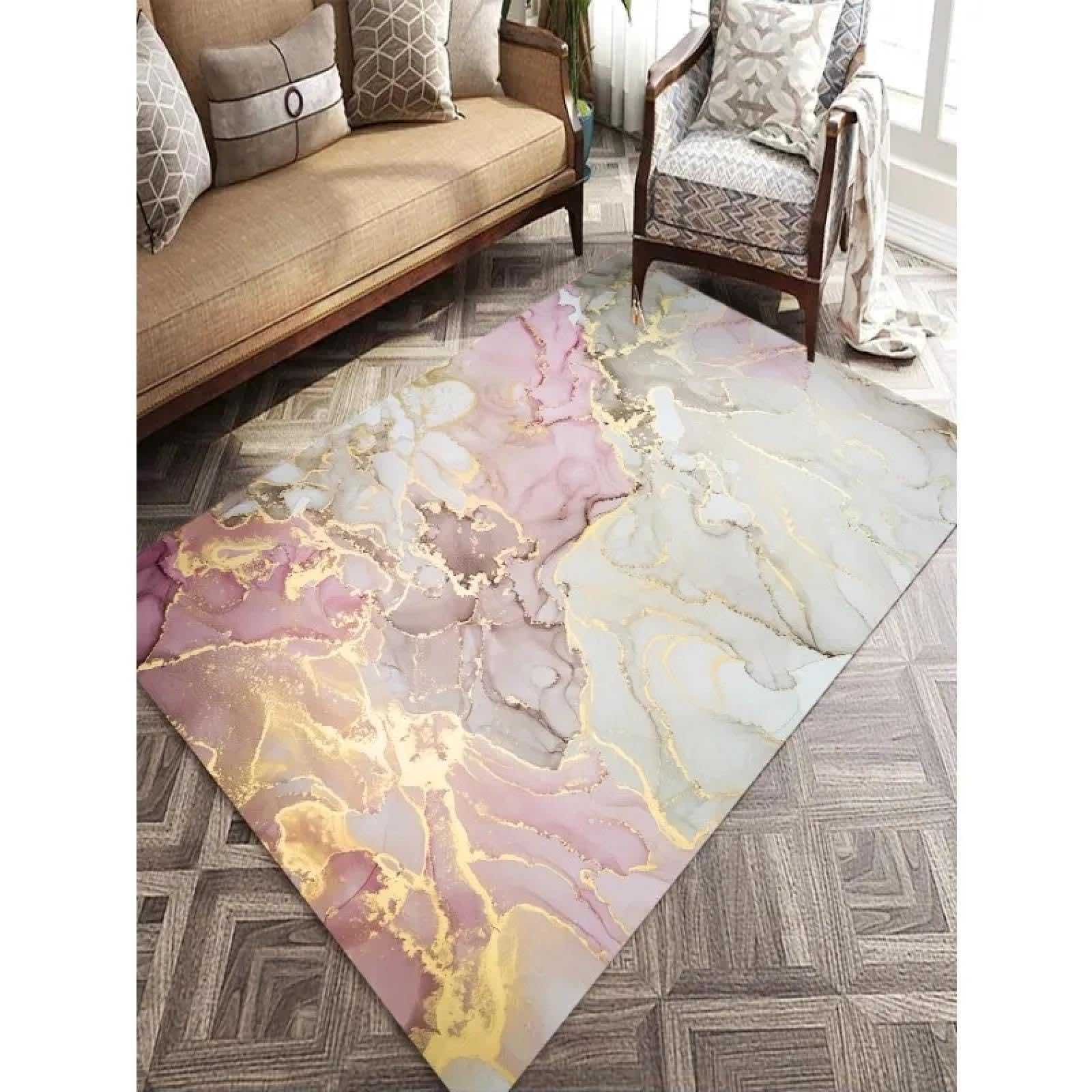 Tapis à motif de marbre rectangulaire 100x140cm au design moderne de maison