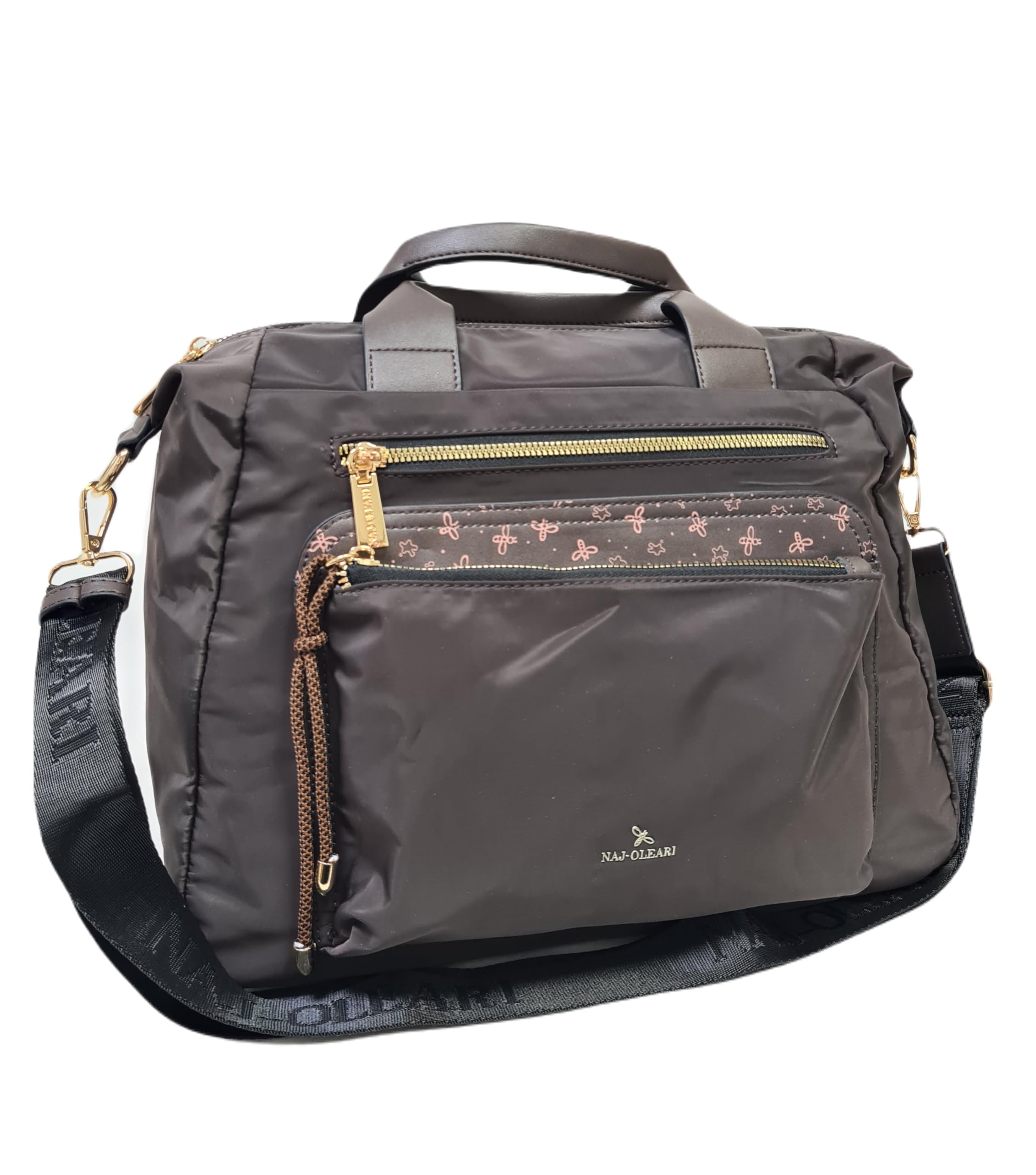NAJ-OLEARI Borsa Donna In Nylon Cartella Multitasche Portadocumenti Multiuso ART. 61834 Prodotto Realizzato con 100% Nylon Riciclato (CIOCCOLATO)