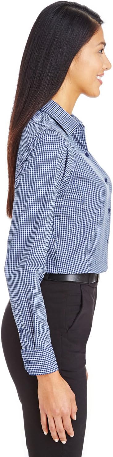 Devon & Jones CrownLux Performance™ Ladies' Tonal Mini Check Shirt XL NAVY - Image 3