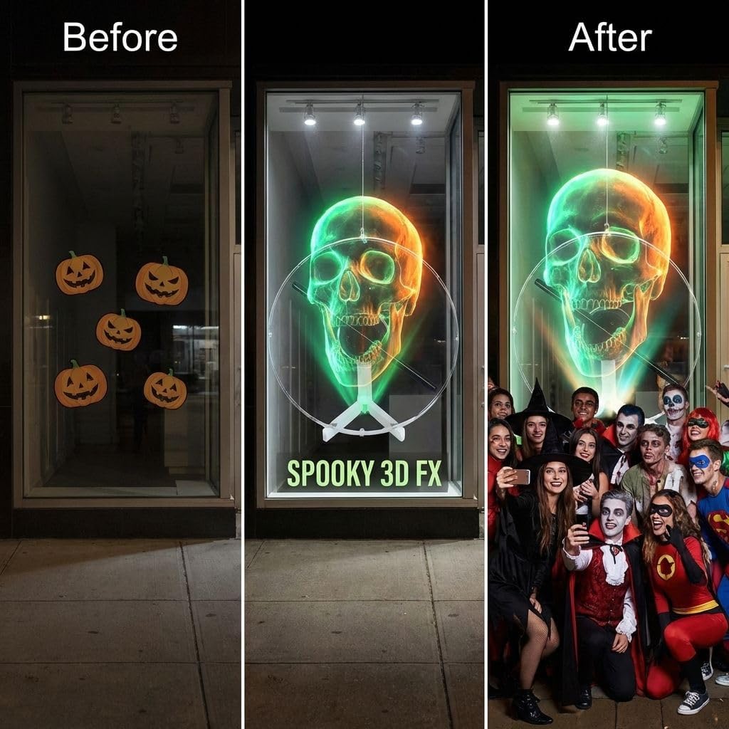 12.6 Inch 3D Hologram Fan with Protective Cover and Desktop Stand, WiFi App Controlled Holographic Display with Remote for Store Counter, Reception Desk, Booth and Indoor Display