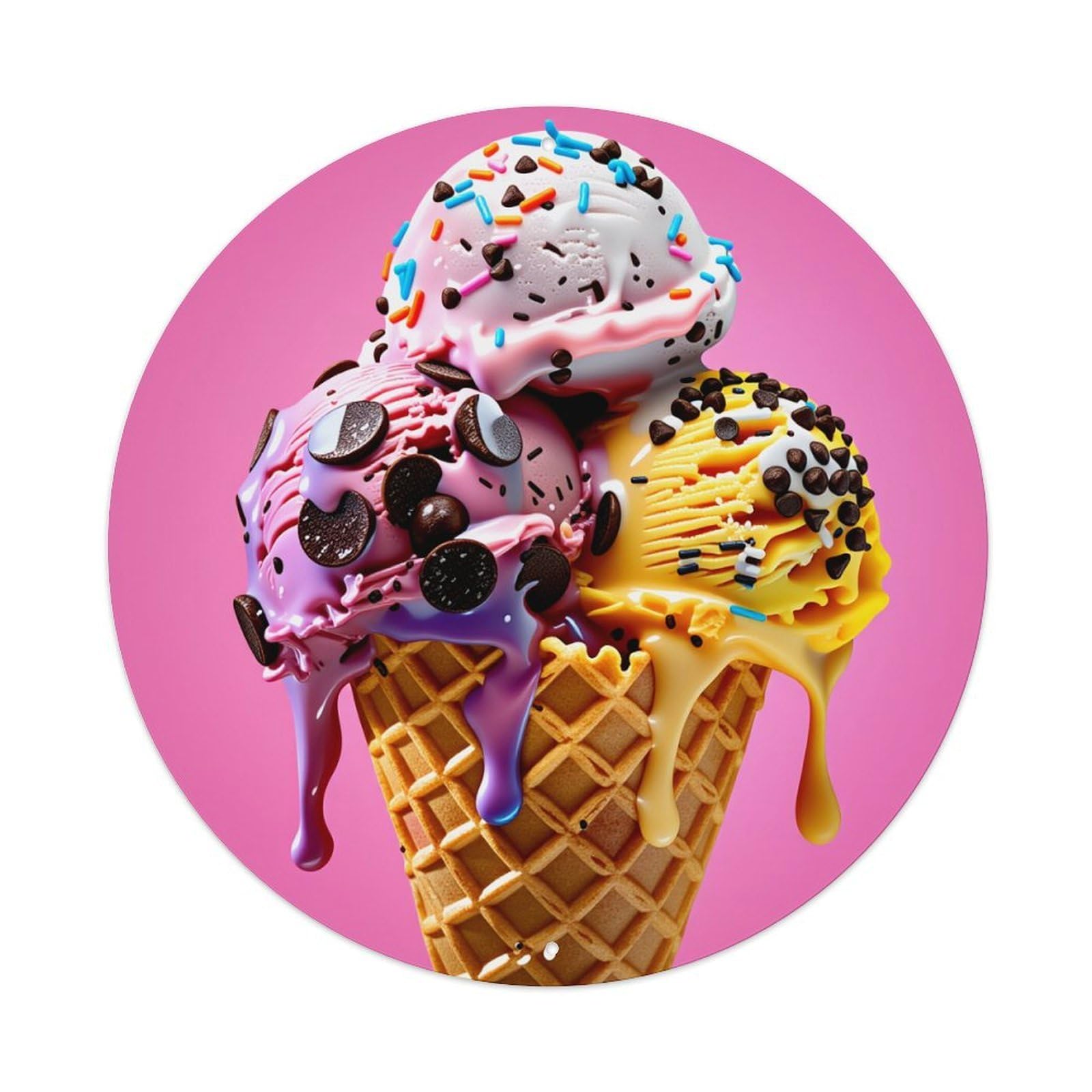 Colorful Ice Cream Cone Pattern Round Tin Sign Vintage Style Metal Sign Home Bar Garden Wall Plaque Decor Metal Poster 8x8 Inch