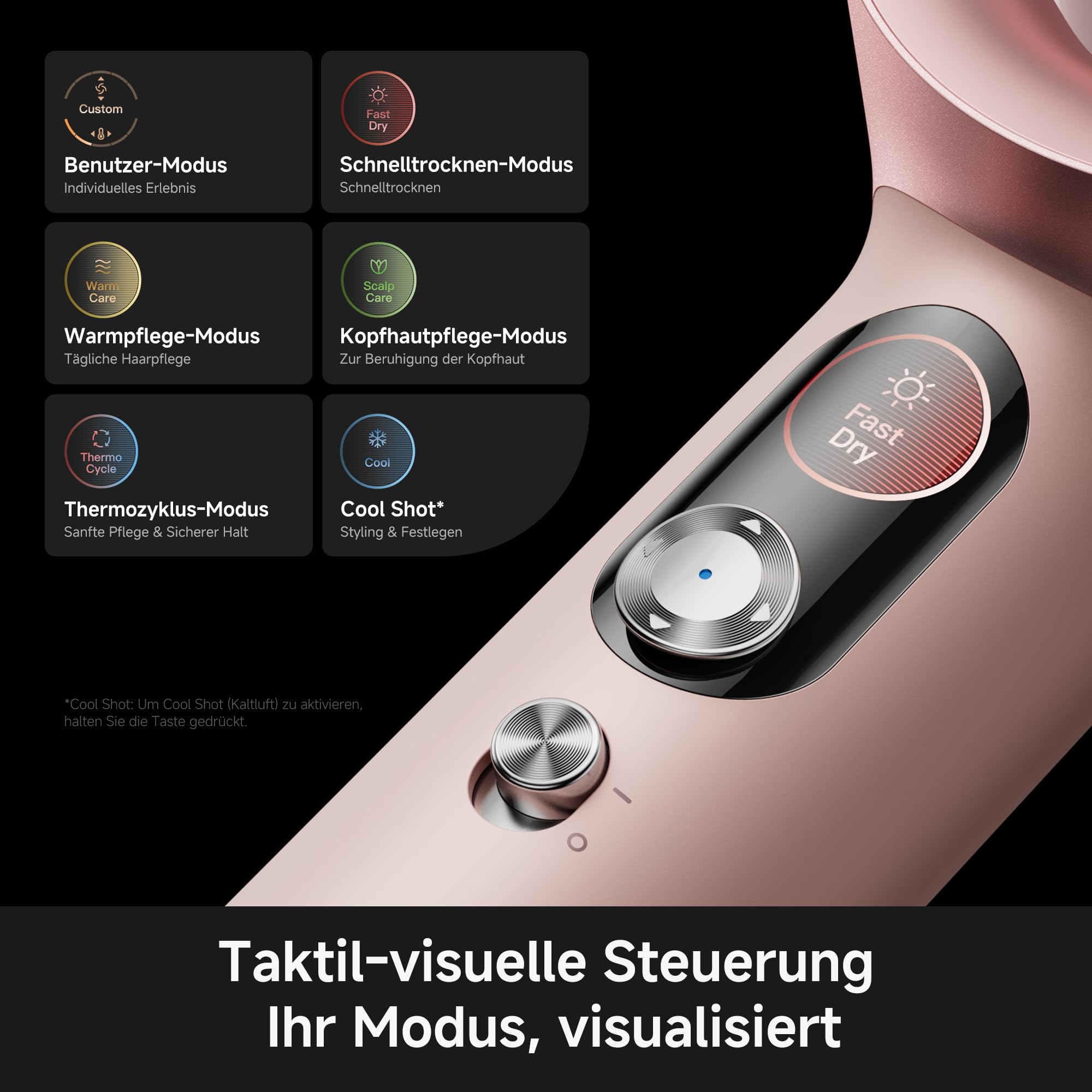 MOVA Aero C Hochgeschwindigkeits-Haartrockner | C-förmigem DualForce-Zyklon,GlossFlow C-Kammer, sanftem Wide-Flow-Trocknen, Dual-NTC, 360°-Plasmatechnologie,3-Düsen-Styling