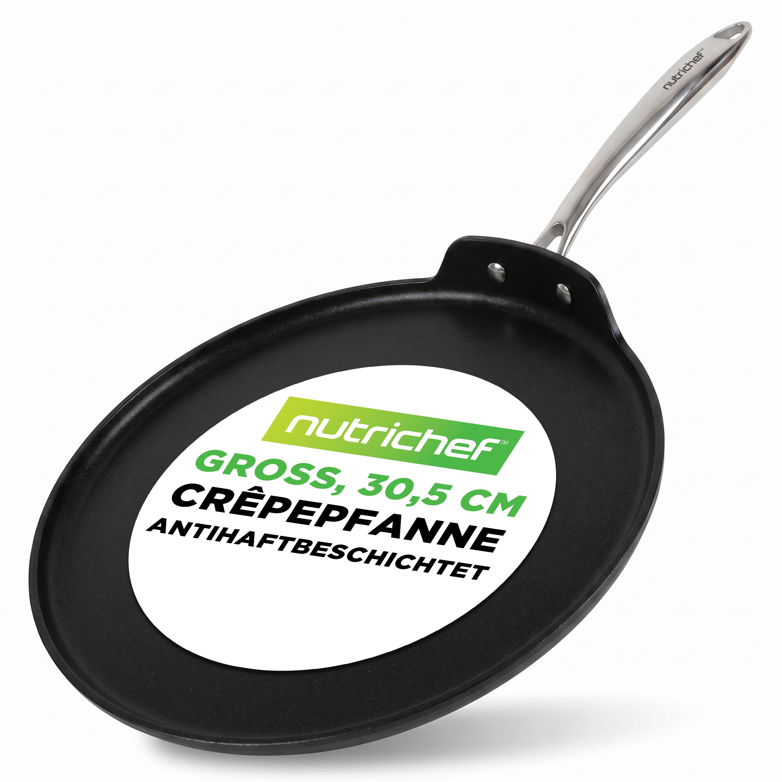 NutriChef Crepe Pfanne 30 cm Induktion Antihaft – Pfannkuchenpfanne Flach Aluminium für Pancake Crepes Palatschinken Spiegelei PFOA Frei Leicht Reinigung, Alle Herdarten