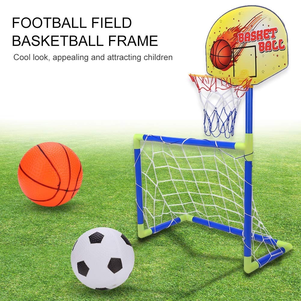 VGEBY Set di Pallacanestro da Calcio, 2 in 1 Porta da Calcio e Stand da Basket per Bambini Altri Giocattoli da Esterno per Bambini