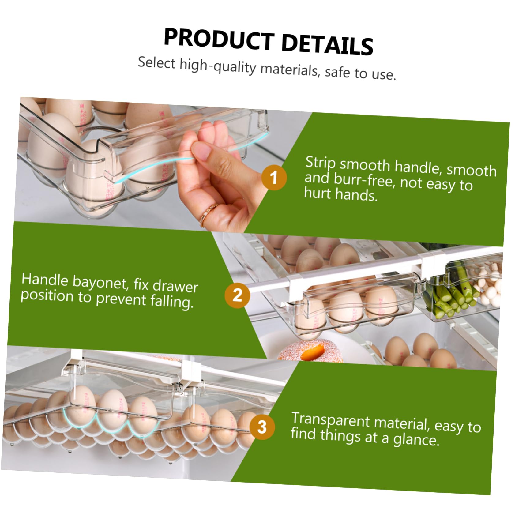 Bandeja organizadora de huevos para nevera, cajón portátil, contenedor de huevos con soporte para cocina, refrigerador, soporte para huevos con material ABS