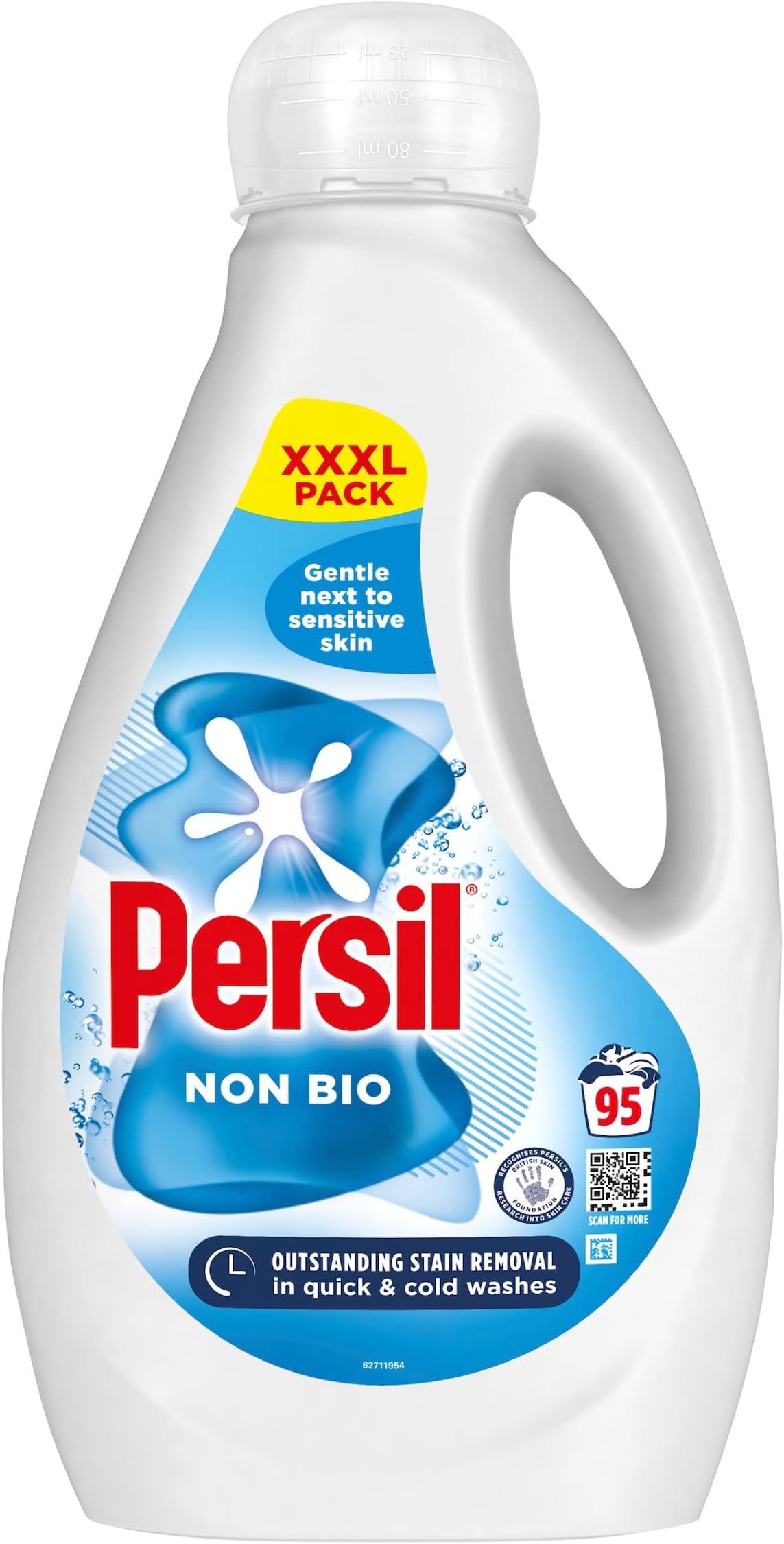 Persil Non-Organic Detergent, Excellent Stain Removal in Quick and Cold Washes, Hard on Stains, Gentle on Sensitive Skin, 95 Washes (2.565 L)