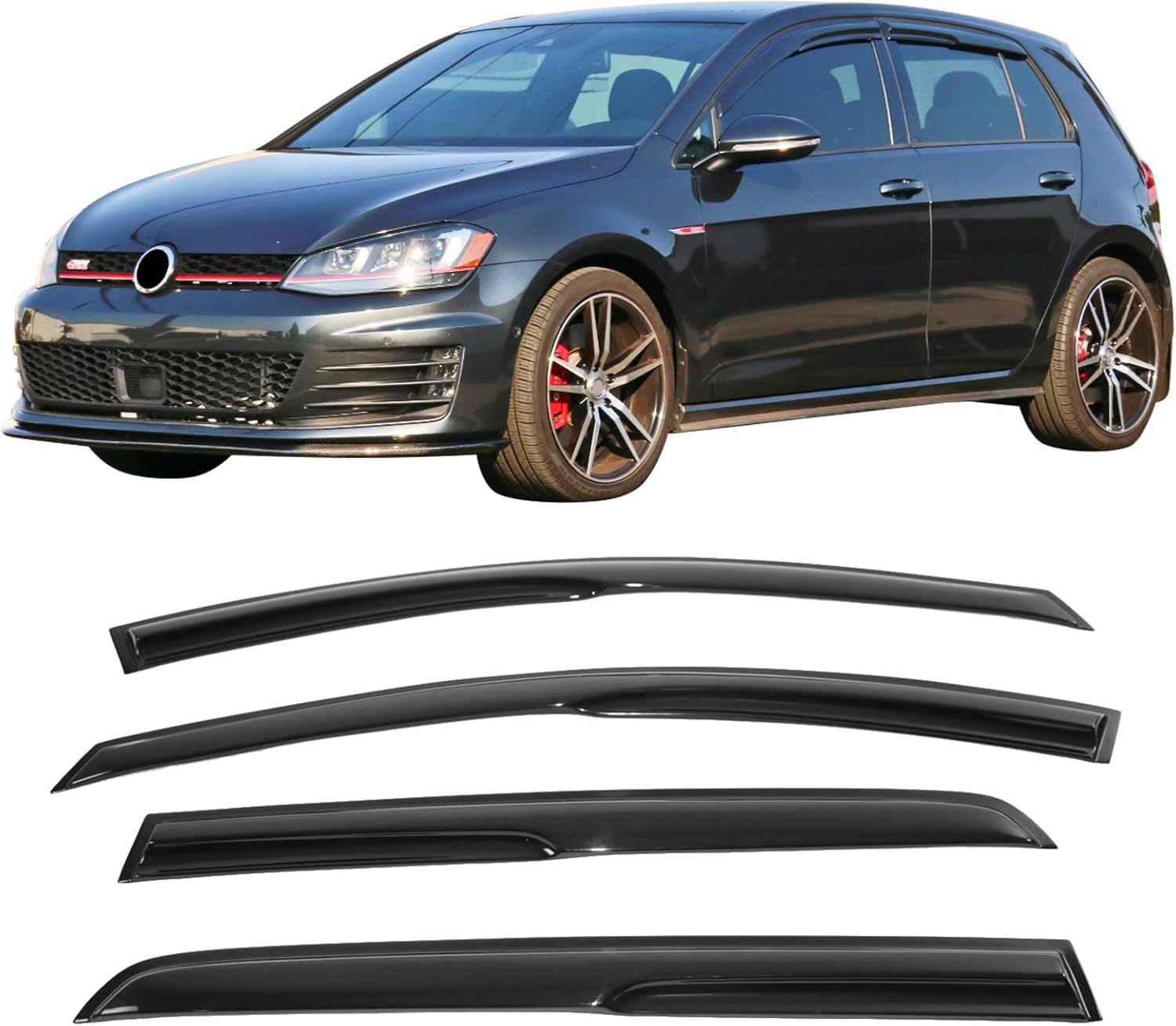 Window Visor Compatible with 2015-2019 VW Golf MK7, Acrylic Smoke Tinted & Semi-Transparent Sun Rain Shade Guard Wind Vent Air Deflector by IKON MOTORSPORTS