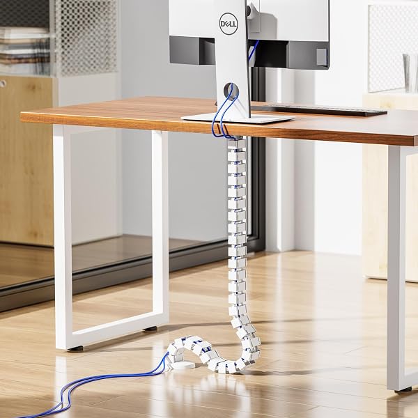 Mimoke Cable Hose for Desks Adjustable Height Flexible Cable Hose Cable Management Length Rectangular Cuba Slim Black (White, Screw Mount) - 2