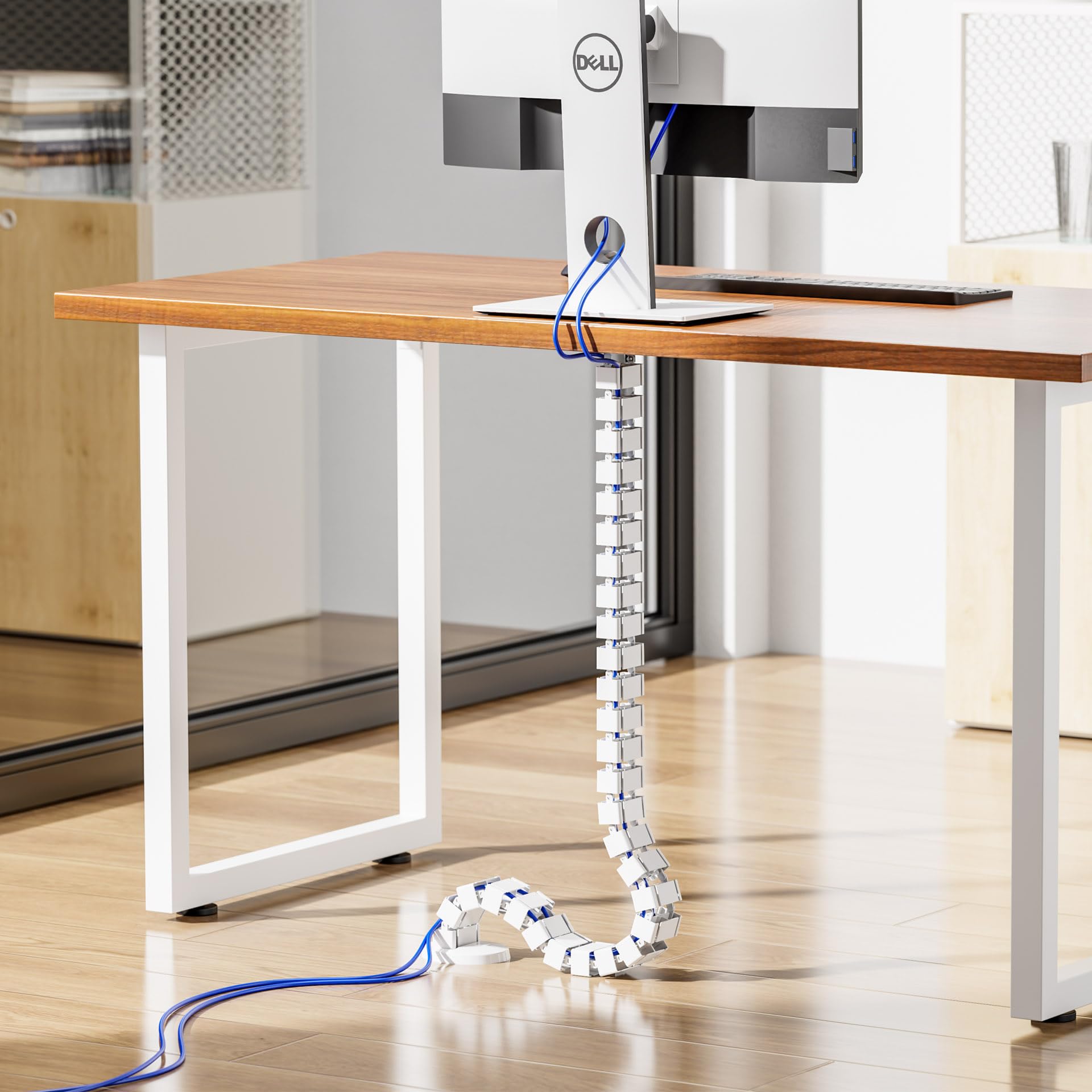 Mimoke Cable Hose for Desks Adjustable Height Flexible Cable Hose Cable Management Length Rectangular Cuba Slim Black (White, Screw Mount) - 2