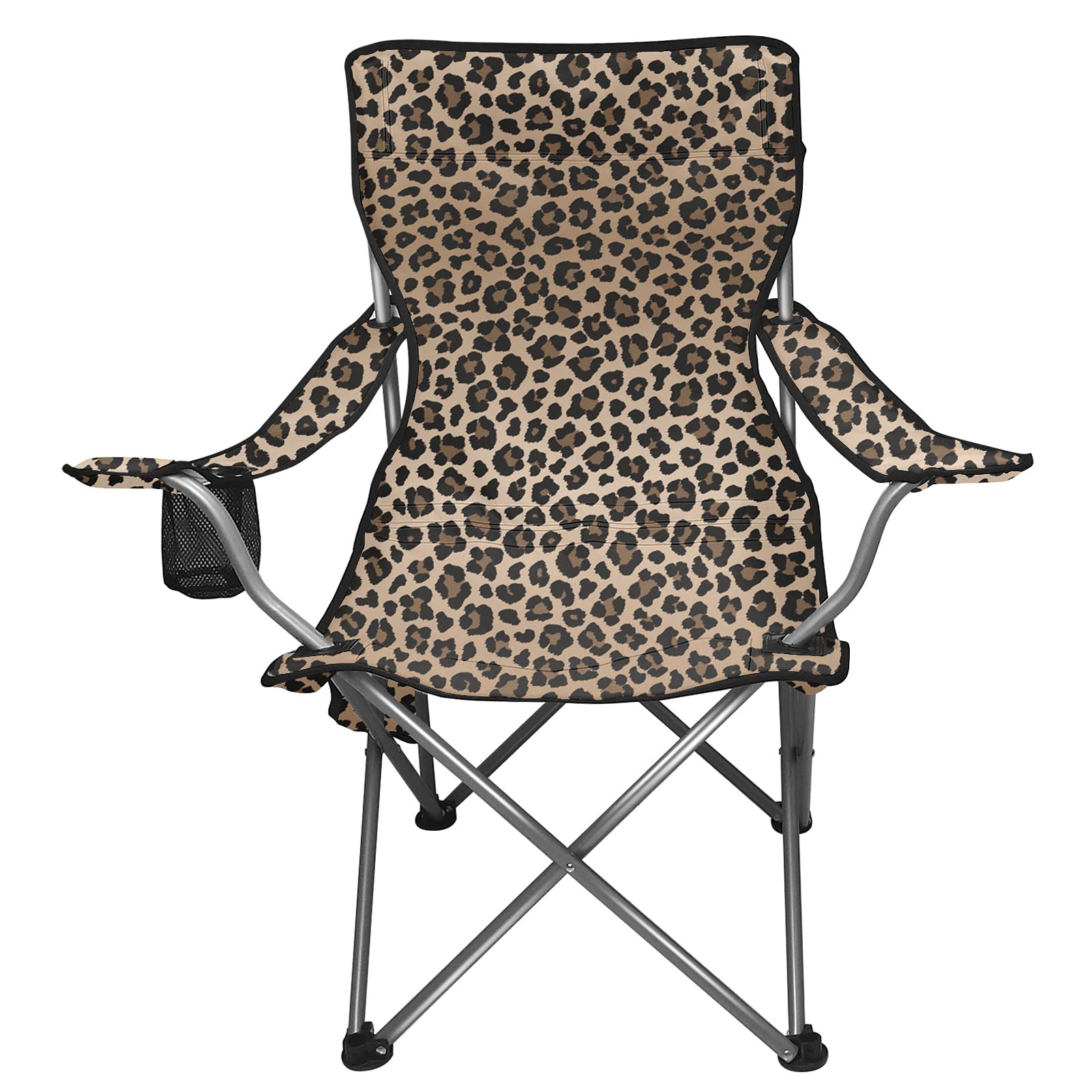 Renewold Leopard Print Beach Chair, Outdoor Camping Folding Chair, Chair with Cup Holder Storage Pouch for Backpacking Lawn BBQ Travel Picnic, for Women Men Sports & Outdoors