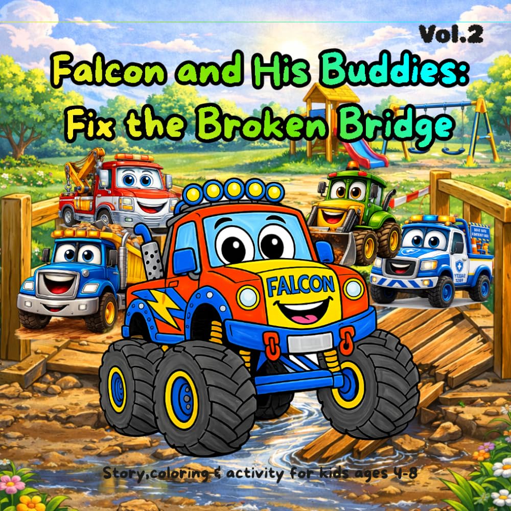 Falcon and His Buddies: Fix the Broken Bridge: Story,coloring & activity for kids ages 4-8