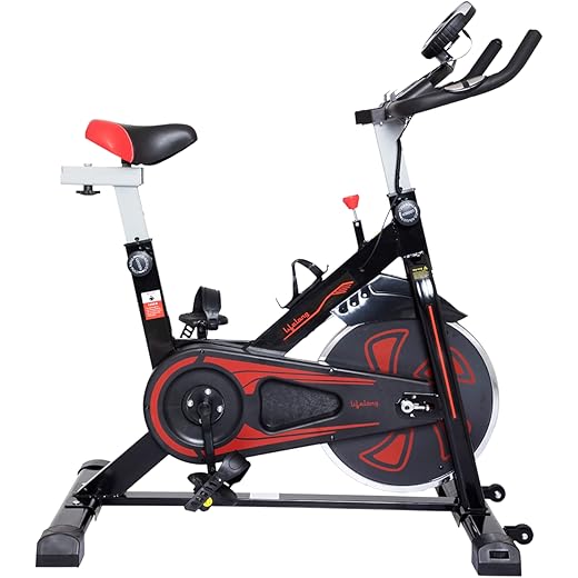 Lifelong LLF45 Fit Pro Spin Fitness Bike with 6Kg Flywheel, Adjustable Resistance, LCD Monitor and Heart Rate Sensor for Fitness at Home; Home Workouts (1 Year Warranty, Max Weight: 120 kg)