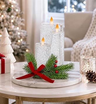 Tabletop Snow Globe Candle Water Spinning LED Lighted Acrylic Candle Decor Battery Operated Christmas Decoration 6.8" H x 4.8" W x 4.8" D by Moments in Time