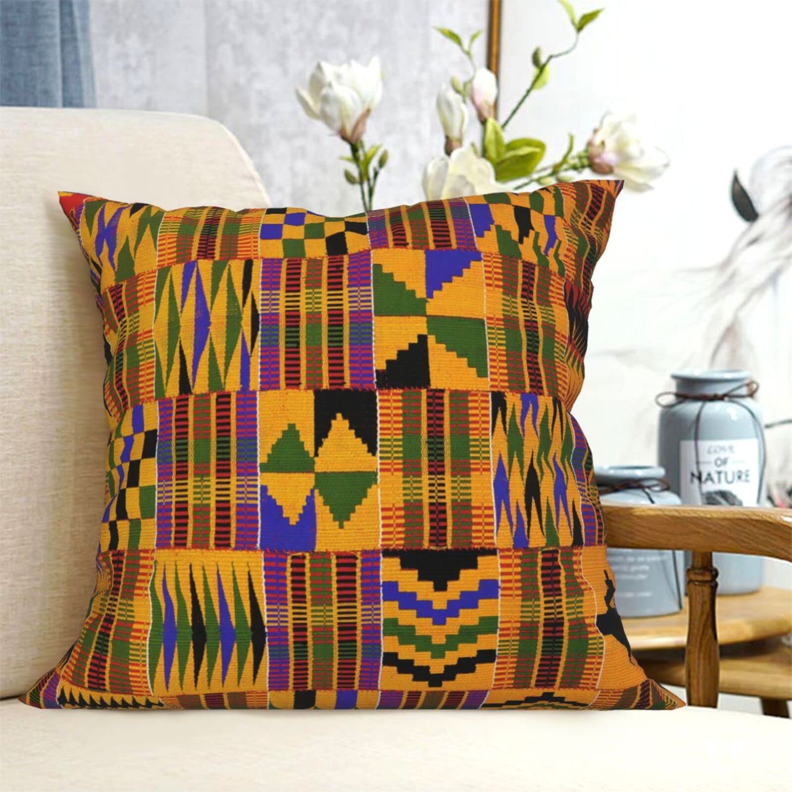 Set 4 Federe Per Cuscini 45x45 Cm – Stampa Etnica Africana, Donne Tribali – Lino Poliestere – Regalo Decorazione