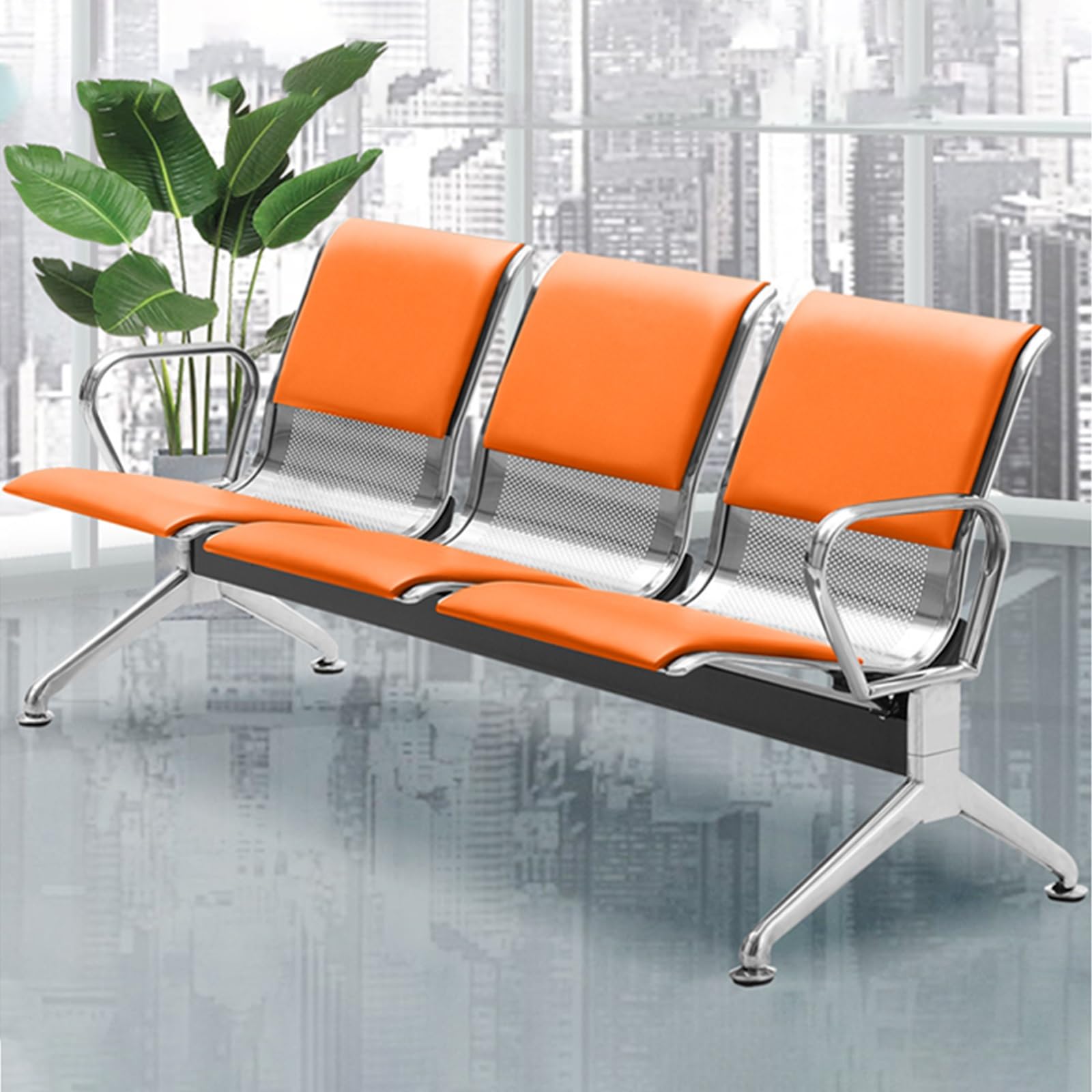 SaryEdge 3-Seat Chairs - PU Leather Reception Bench with Arms, Perfect for Office, Airport, Bank & Lobby - Stylish Guest Seating for Conferences & Wait,