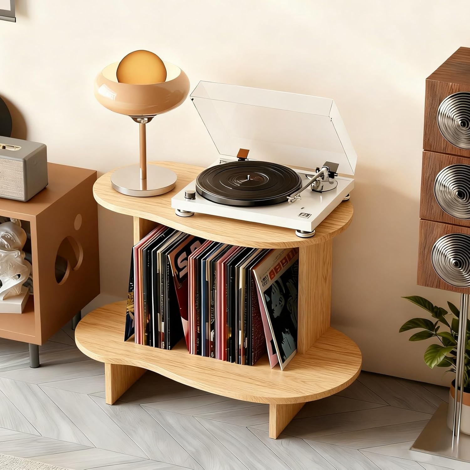 record player stand with storage, Wooden CD Holder Stand, Holds up to 40 Albums, Storage Cabinet for Vinyl Records, Record Player Table for Living Room(Black)
