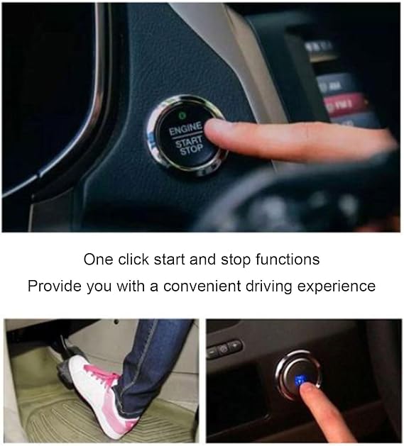 Keyless Entry Car Alarm System Push Start Button Remote Start Starter DC12V Car Keyless Entry Security Alarm System Remote Engine Starter Push to Start Stop Iginition Kit Button