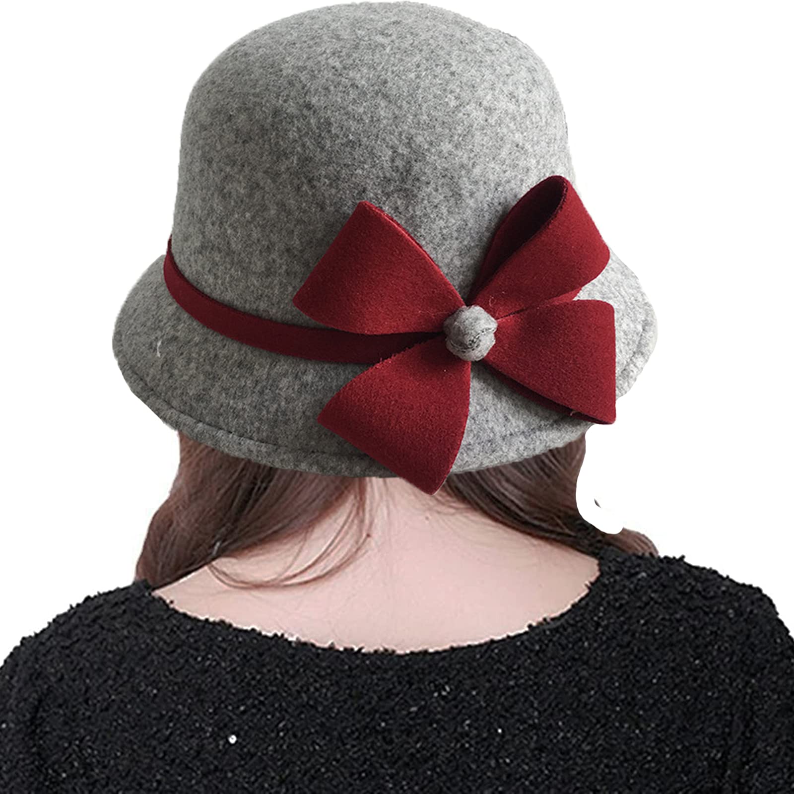 seven wolvesWomen Winter Bucket Hat Felt Fedora Hat Warm Wool Bowler Hat Fisherman Cap