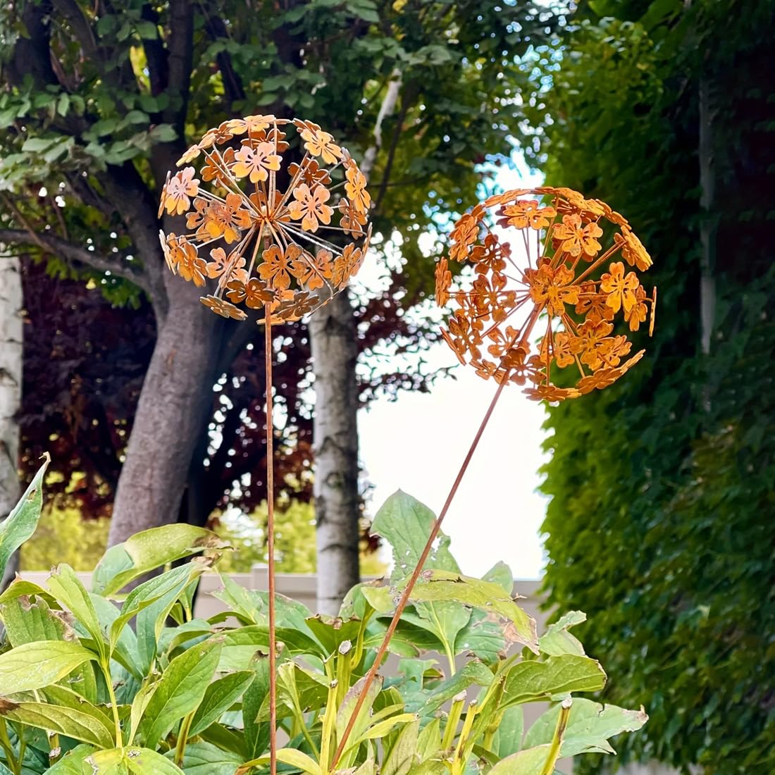 Lot de 2 bouchons de jardin en forme de fleur métal rouille naturelle décoration jardin jardin terrasse balcon jardin avant extérieur