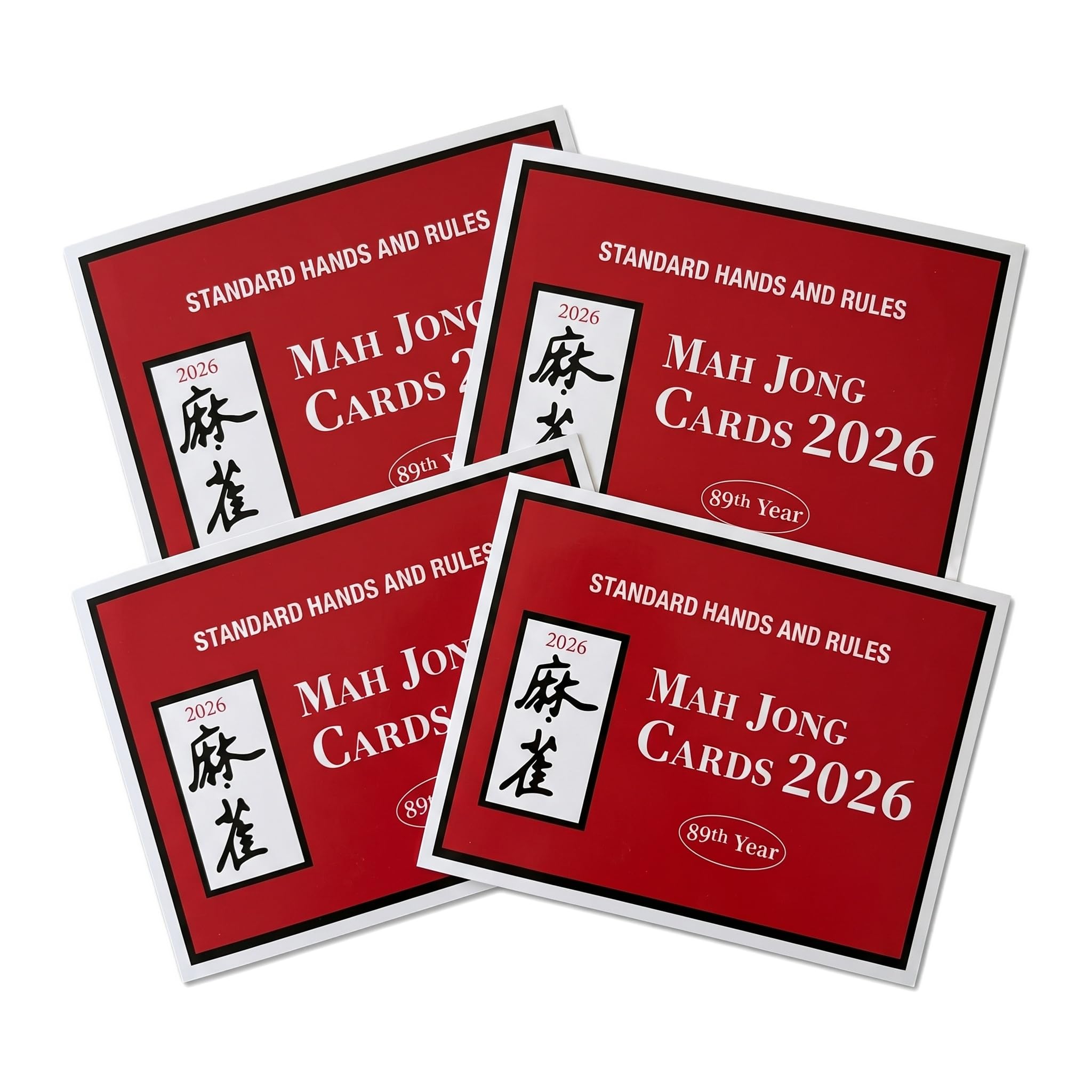 Mtbricey 4PCS Mahjong Cards Large Print 2026 Official American Mah Jong Revision Rules and Hands 4.7'' x 6'' Easy Read National Mahjongg Cards for Enthusiasts Seniors Beginners Clubs (Red)